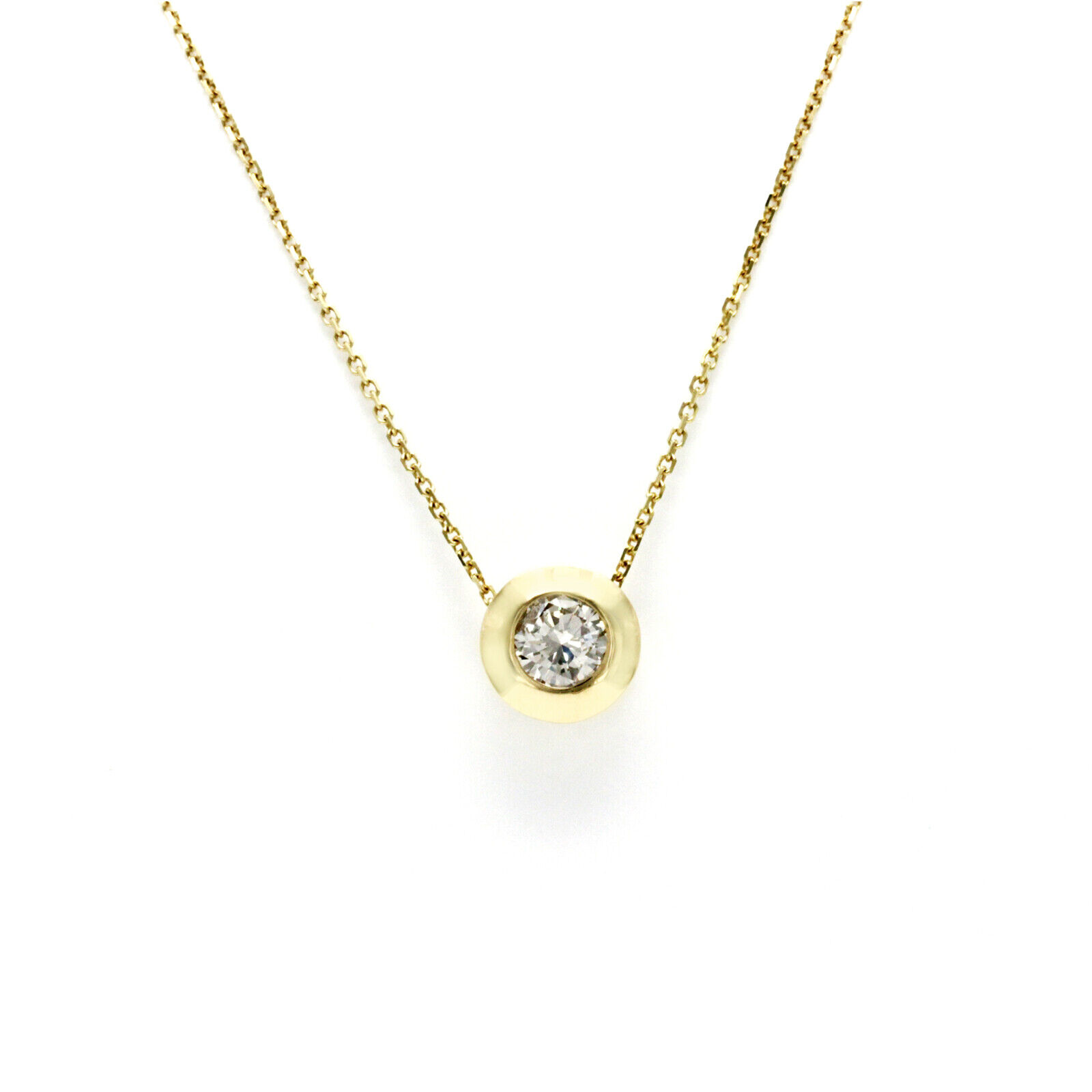 0.40 CT Natural Diamonds Solitaire bezel Pendant In 14K Yellow Gold  Necklace18"
