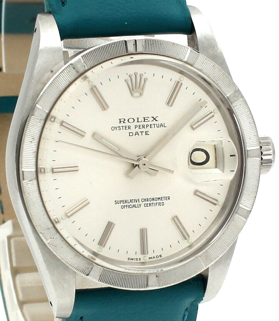 Mens VINTAGE Rolex Oyster Perpetual Date Stainless Steel Silver Dial 34mm Watch