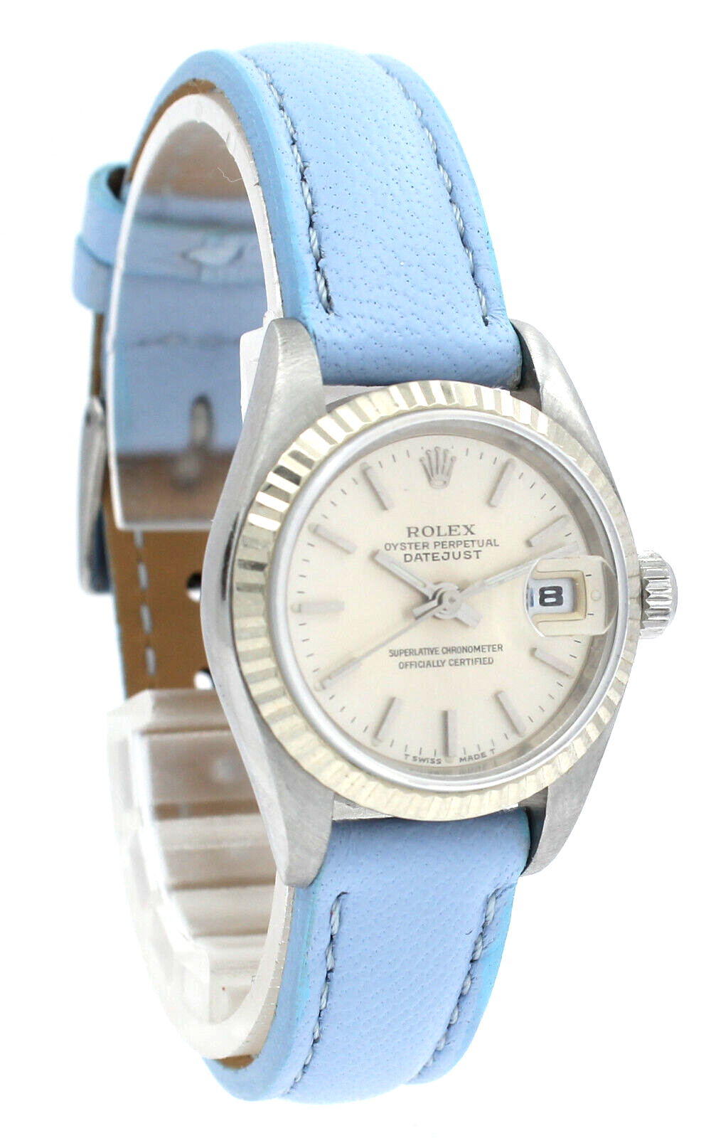Ladies Vintage ROLEX Oyster Perpetual Datejust 26mm Silver Dial White Gold