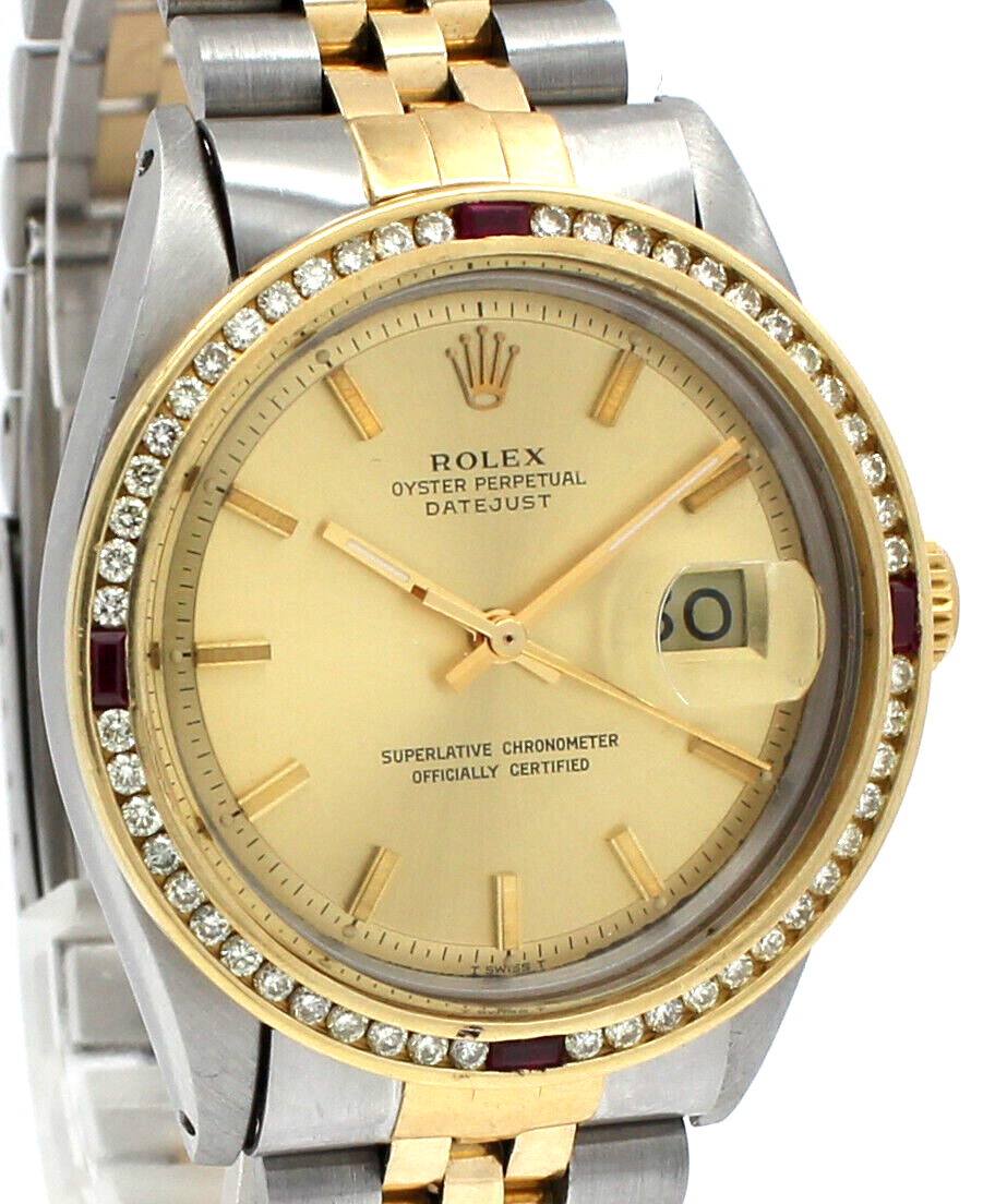 Mens ROLEX Oyster Perpetual Datejust 36mm Gold Stick Dial  Diamond Watch