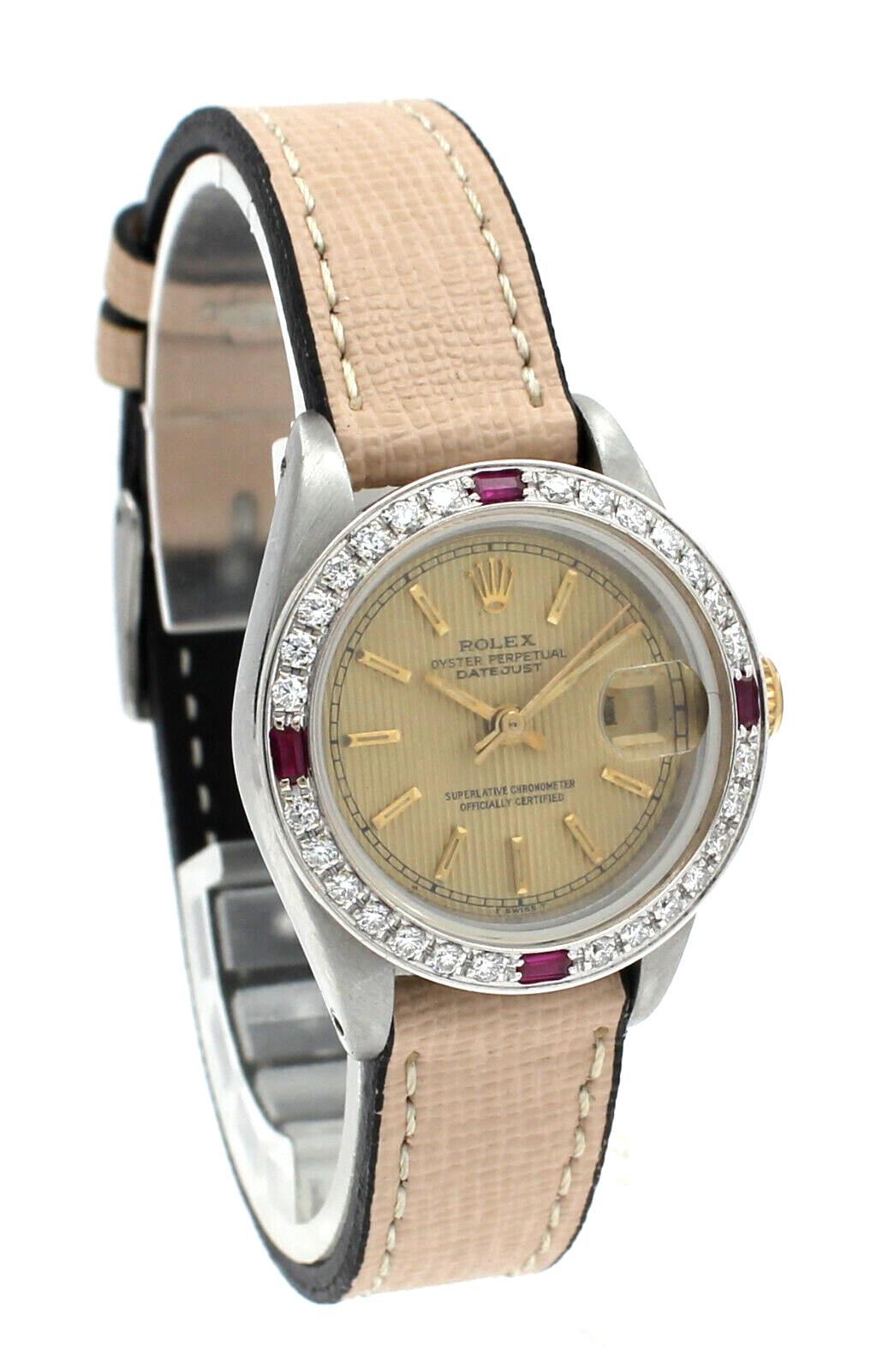 Ladies Vintage ROLEX Oyster Perpetual Datejust 26mm Gold Dial Diamond Watch