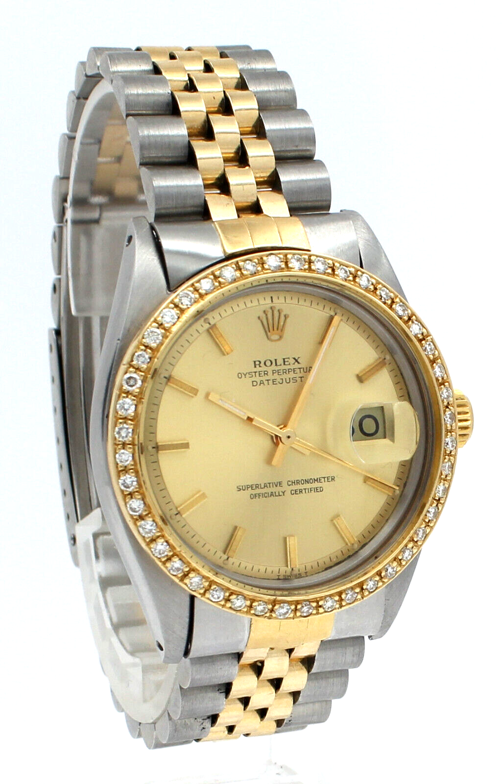 Mens ROLEX Oyster Perpetual Datejust 36mm Gold Stick Dial  Diamond Watch