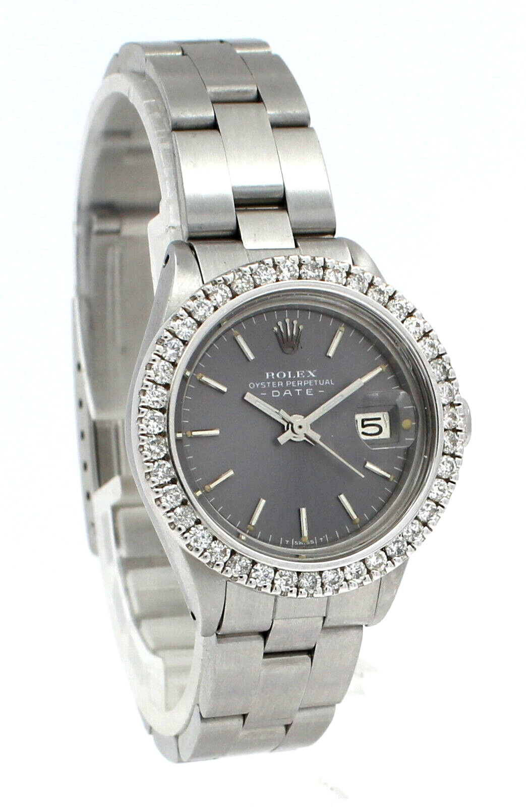 Ladies ROLEX Oyster Perpetual Datejust Steel 26mm Gray Dial Diamond Watch