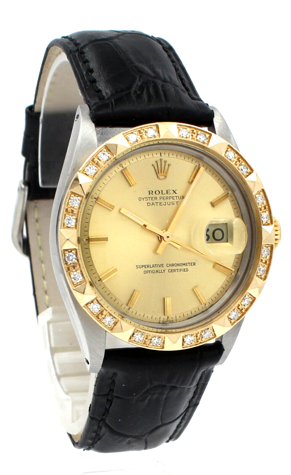 Mens ROLEX Oyster Perpetual Datejust 36mm Gold Stick Dial  Diamond Watch
