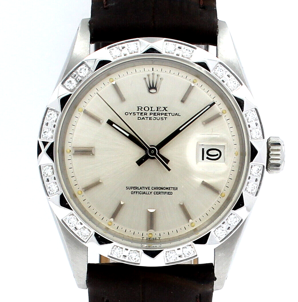 Mens Vintage ROLEX Oyster Perpetual Datejust 36mm Stainless Steel Silver Dial