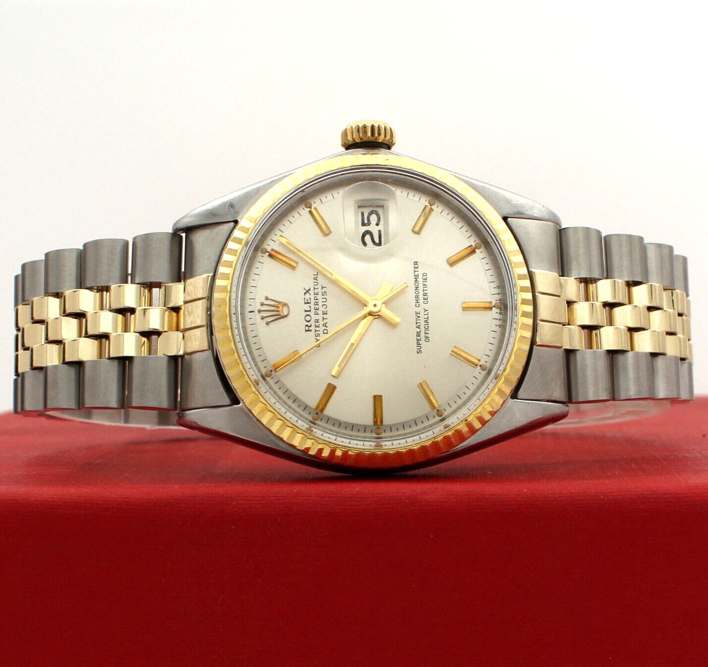 Mens ROLEX Oyster Perpetual Datejust Steel & Gold Silver Stick Dial  36mm Watch