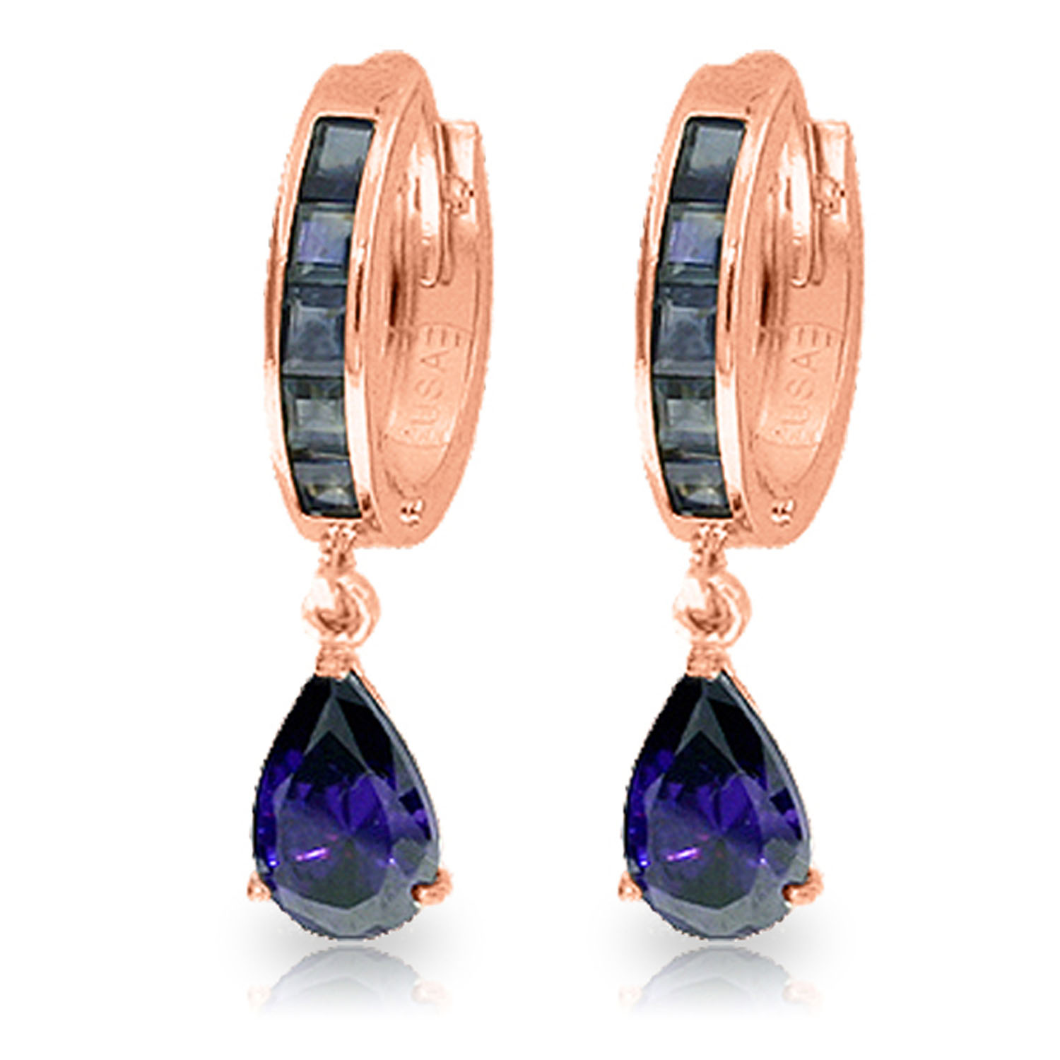 4.55 CTW 14K Solid Rose Gold Hoop Huggie Earrings Sapphire