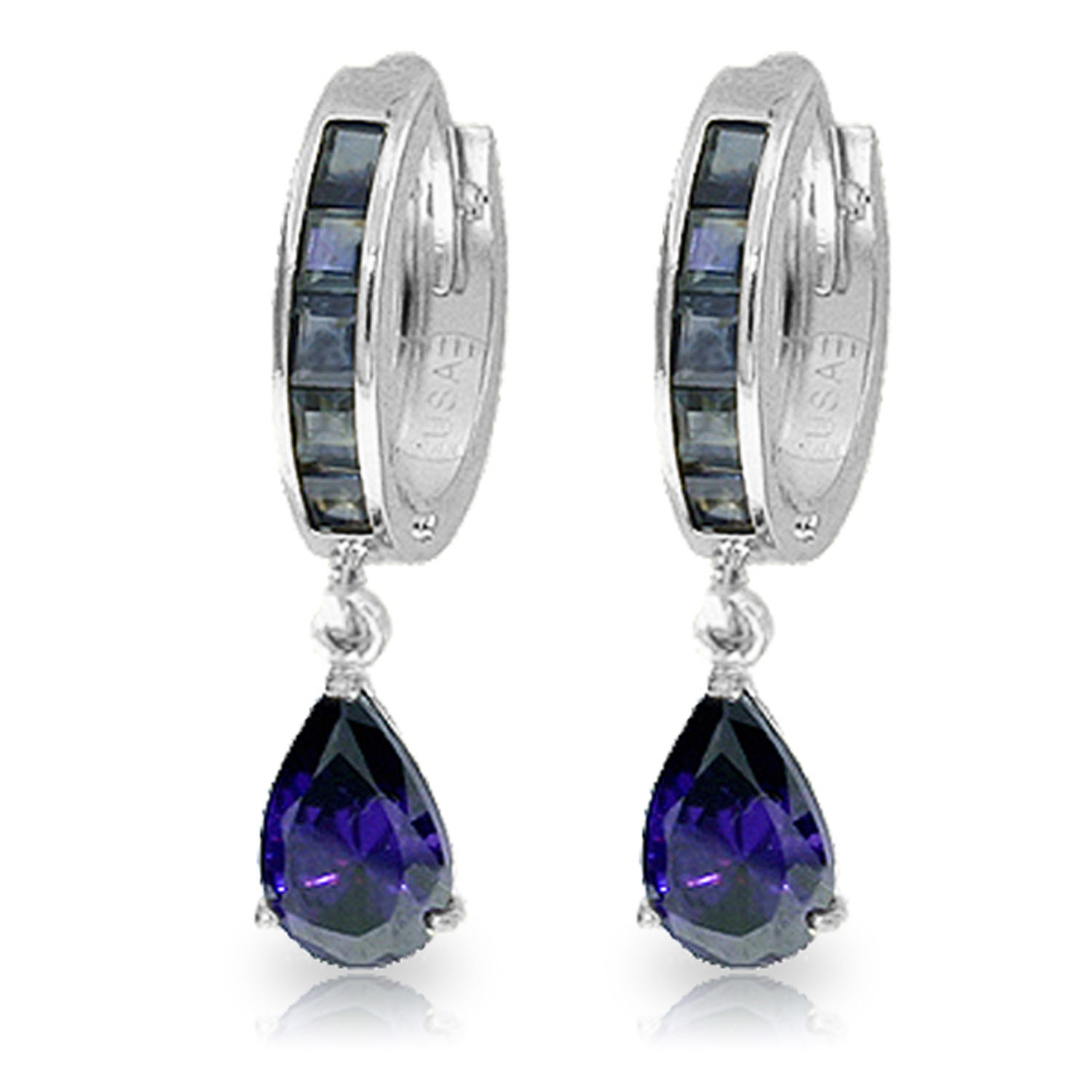 4.55 CTW 14K Solid White Gold Hoop Huggie Earrings Sapphire