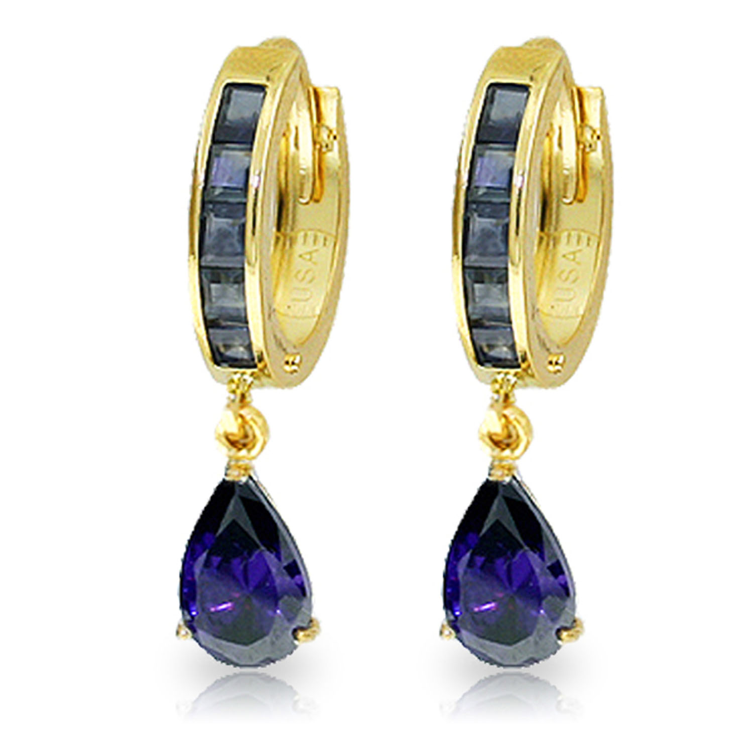 4.55 CTW 14K Solid Gold Hoop Huggie Earrings Sapphire