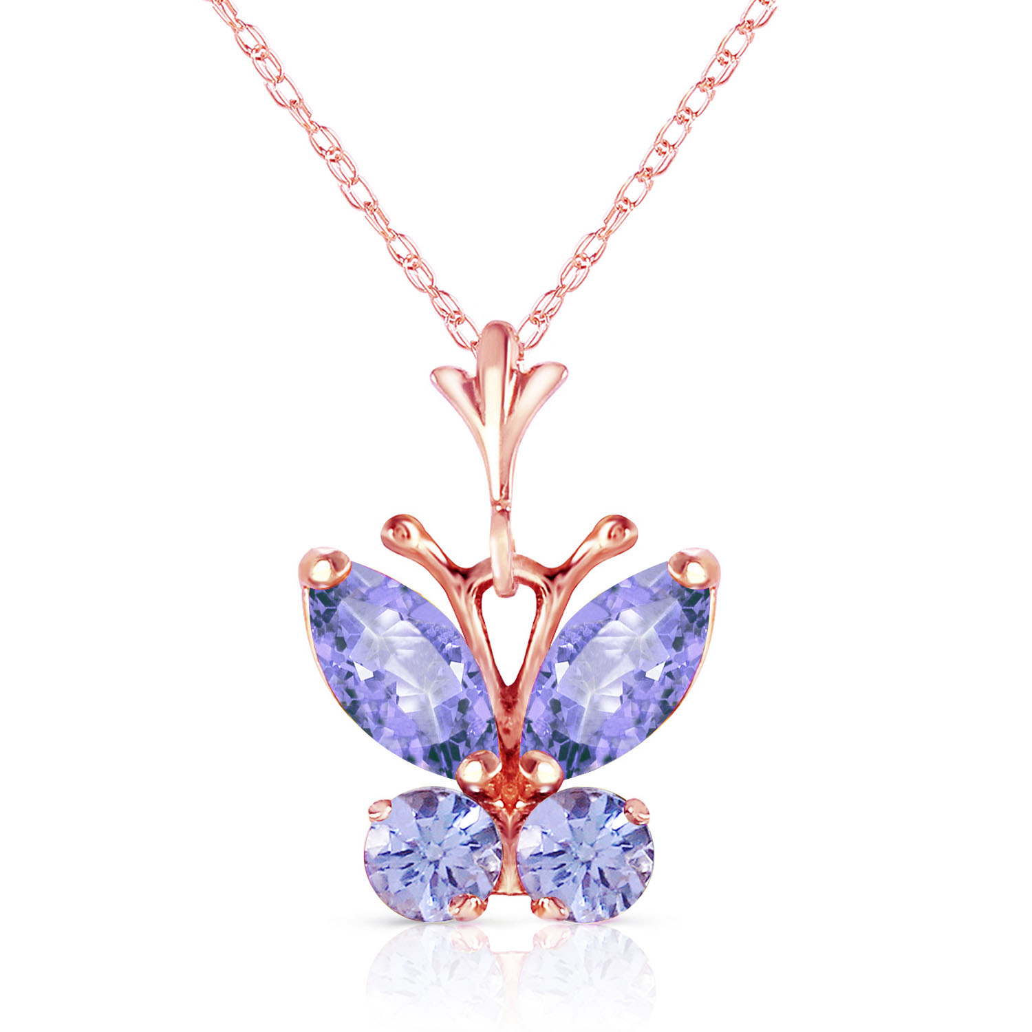 0.6 CTW 14K Solid Rose Gold Butterfly Necklace Tanzanite