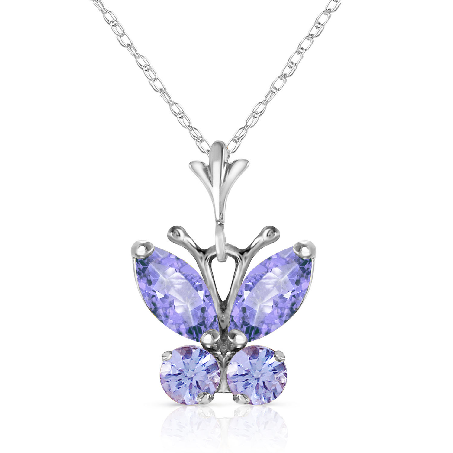 0.6 CTW 14K Solid White Gold Butterfly Necklace Tanzanite