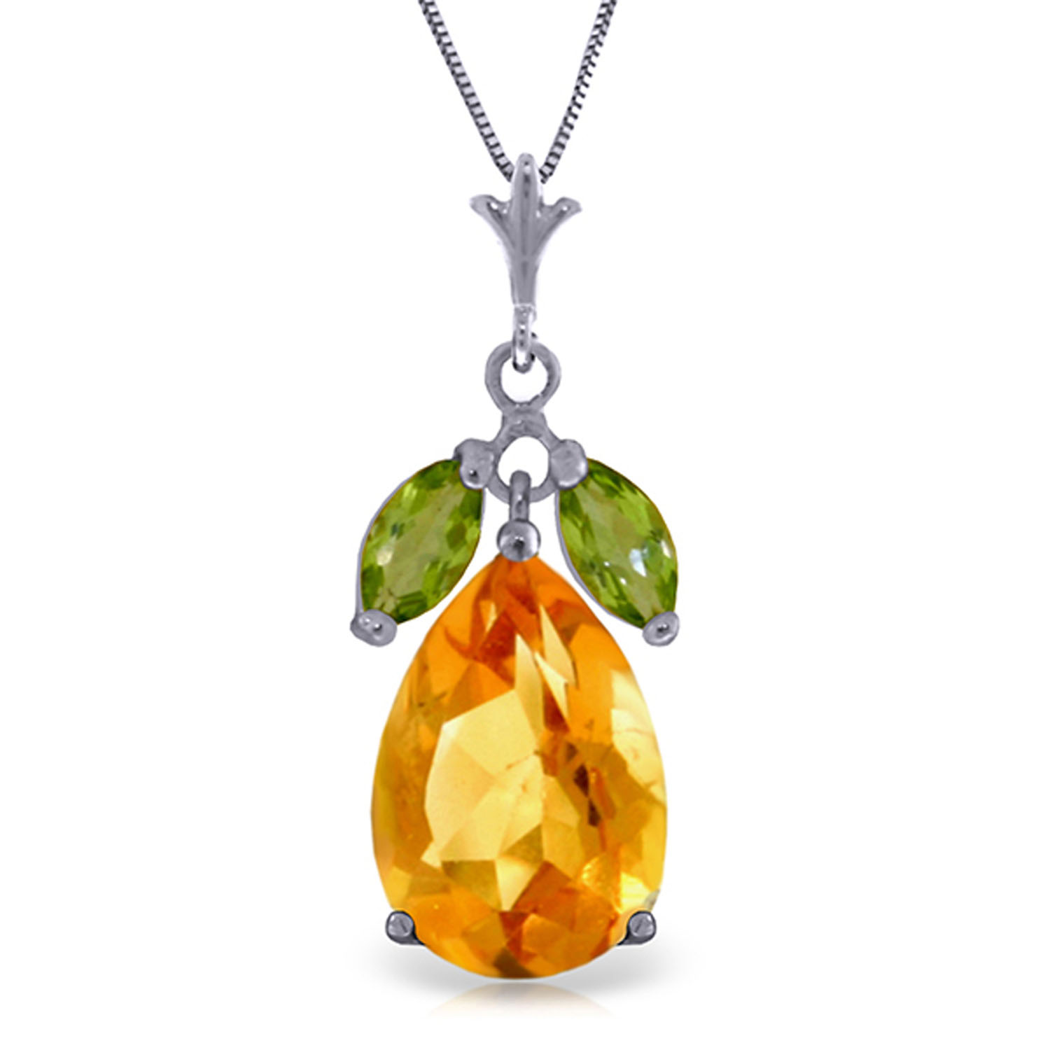 6.5 CTW 14K Solid White Gold Necklace Citrine Peridot