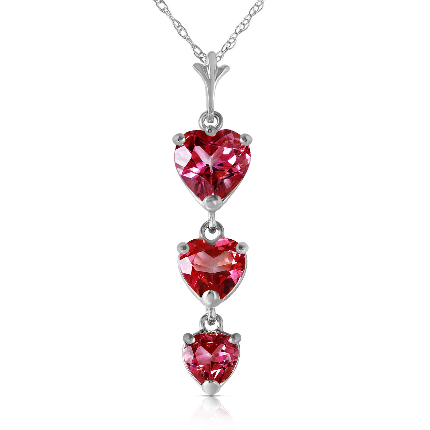 3.03 CTW 14K Solid White Gold Single Tendril Pink Topaz Necklace
