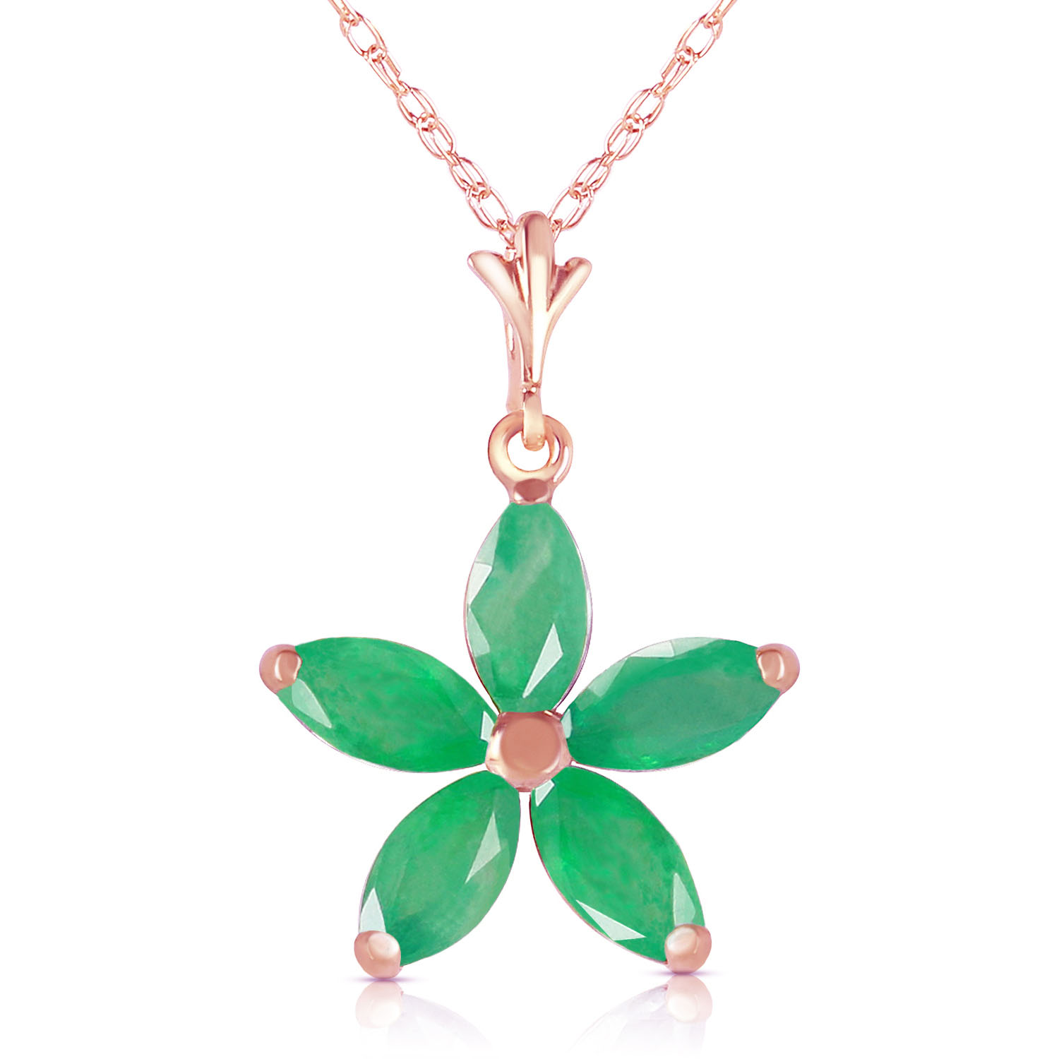 14K Solid Rose Gold Necklace with Natural Emeralds