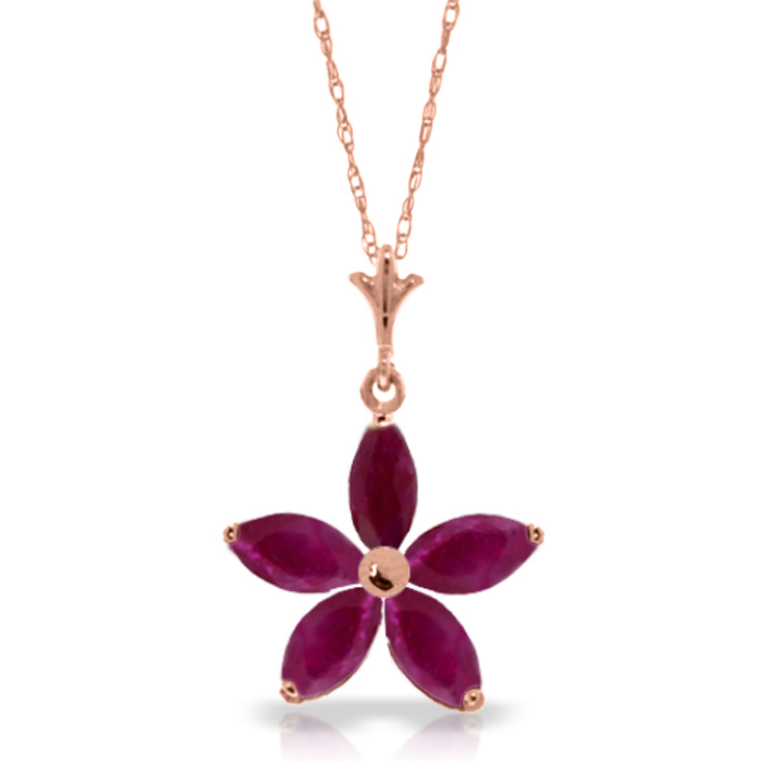 14K Solid Rose Gold Necklace with  Natural Ruby