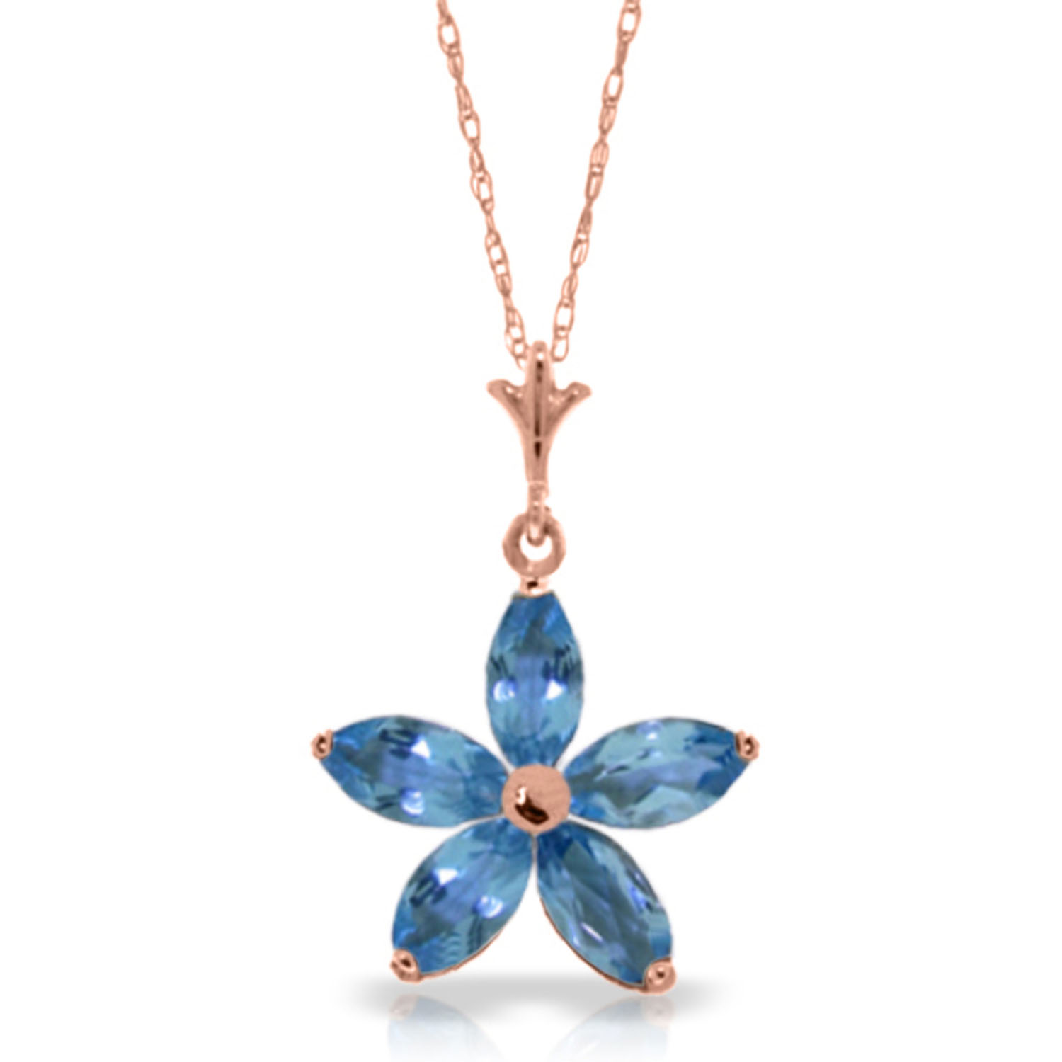 14K Solid Rose Gold Necklace with Natural Blue Topaz