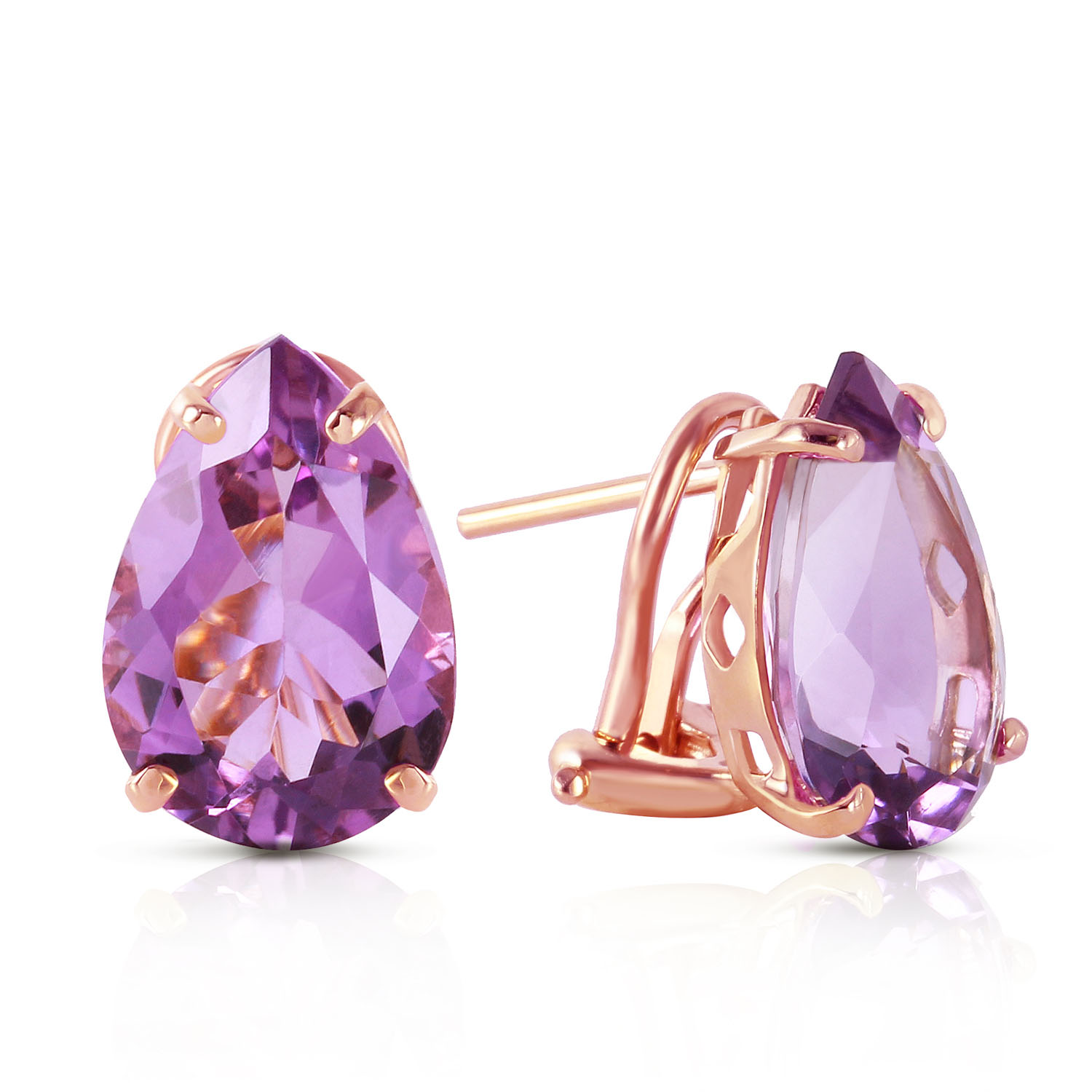 10 CTW 14K Solid Rose Gold pearll Shape Amethyst Earrings