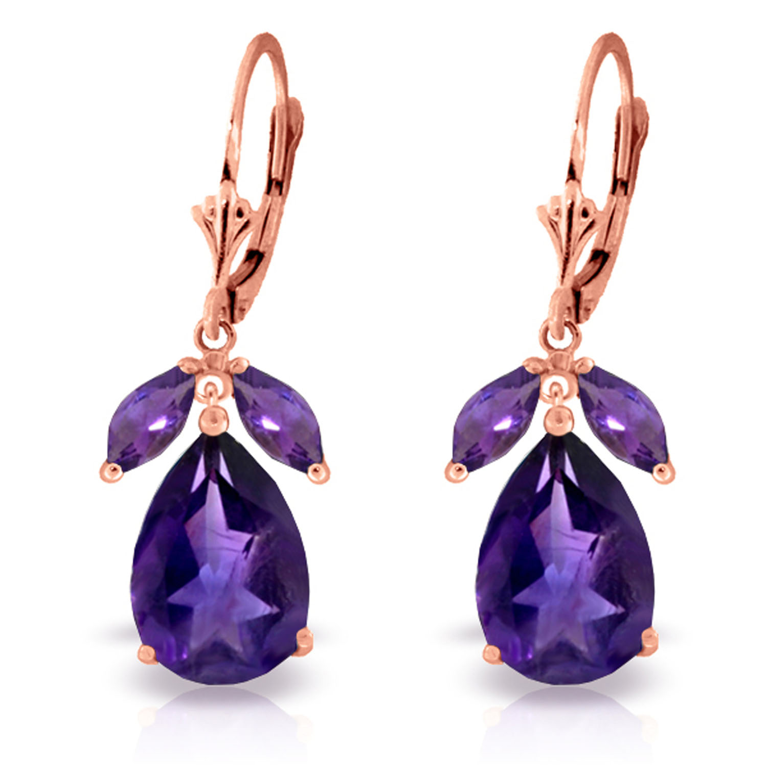 13 CTW 14K Solid Rose Gold Leverback Earrings Natural Amethyst