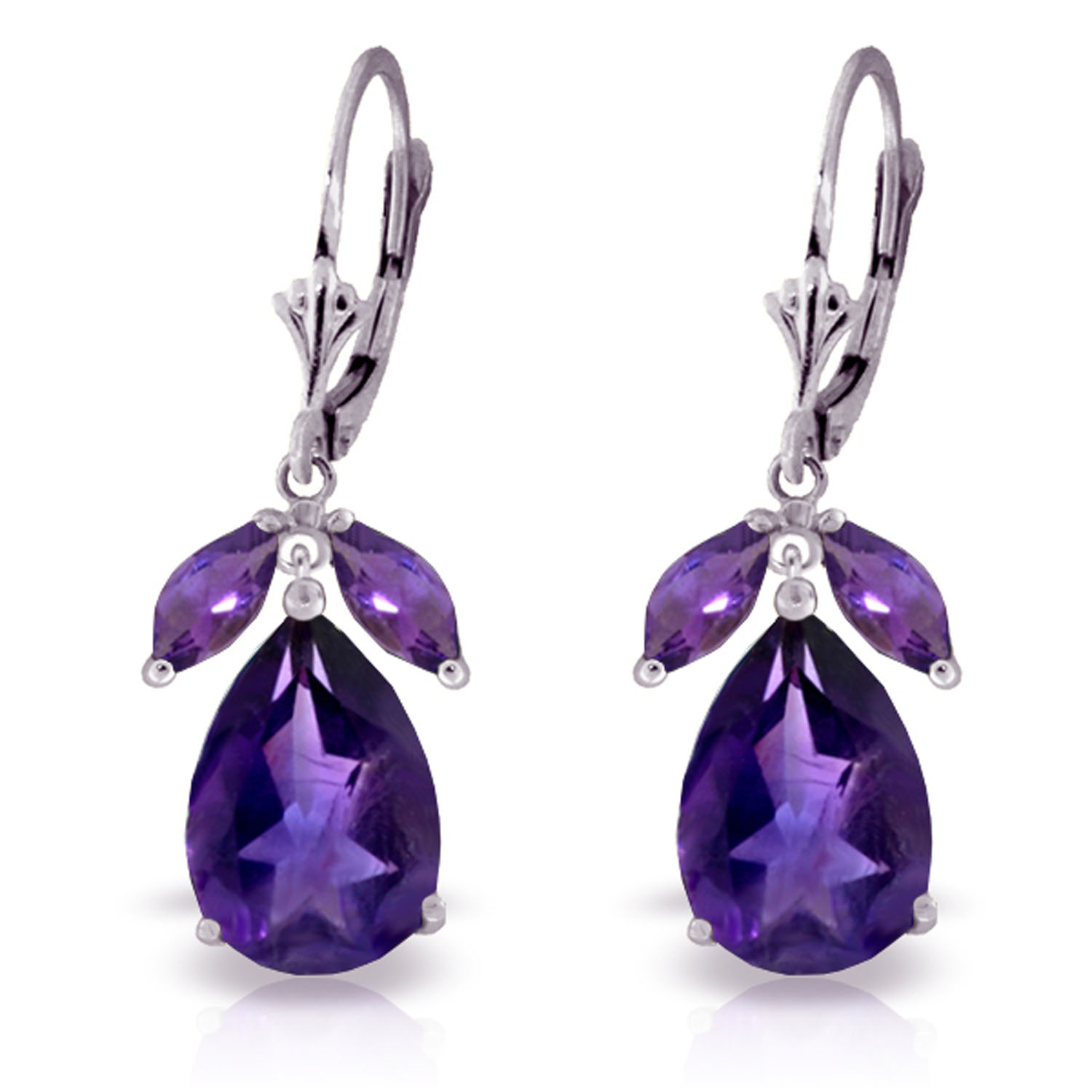 13 CTW 14K Solid White Gold Leverback Earrings Natural Amethyst