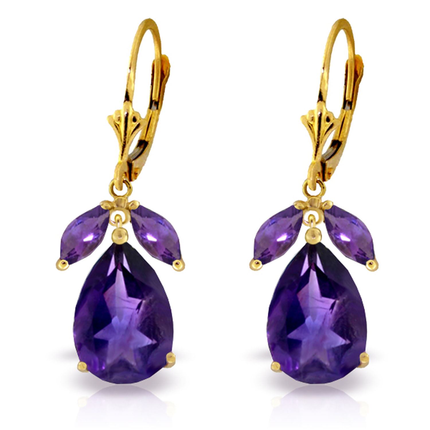 13 CTW 14K Solid Gold Leverback Earrings Natural Amethyst