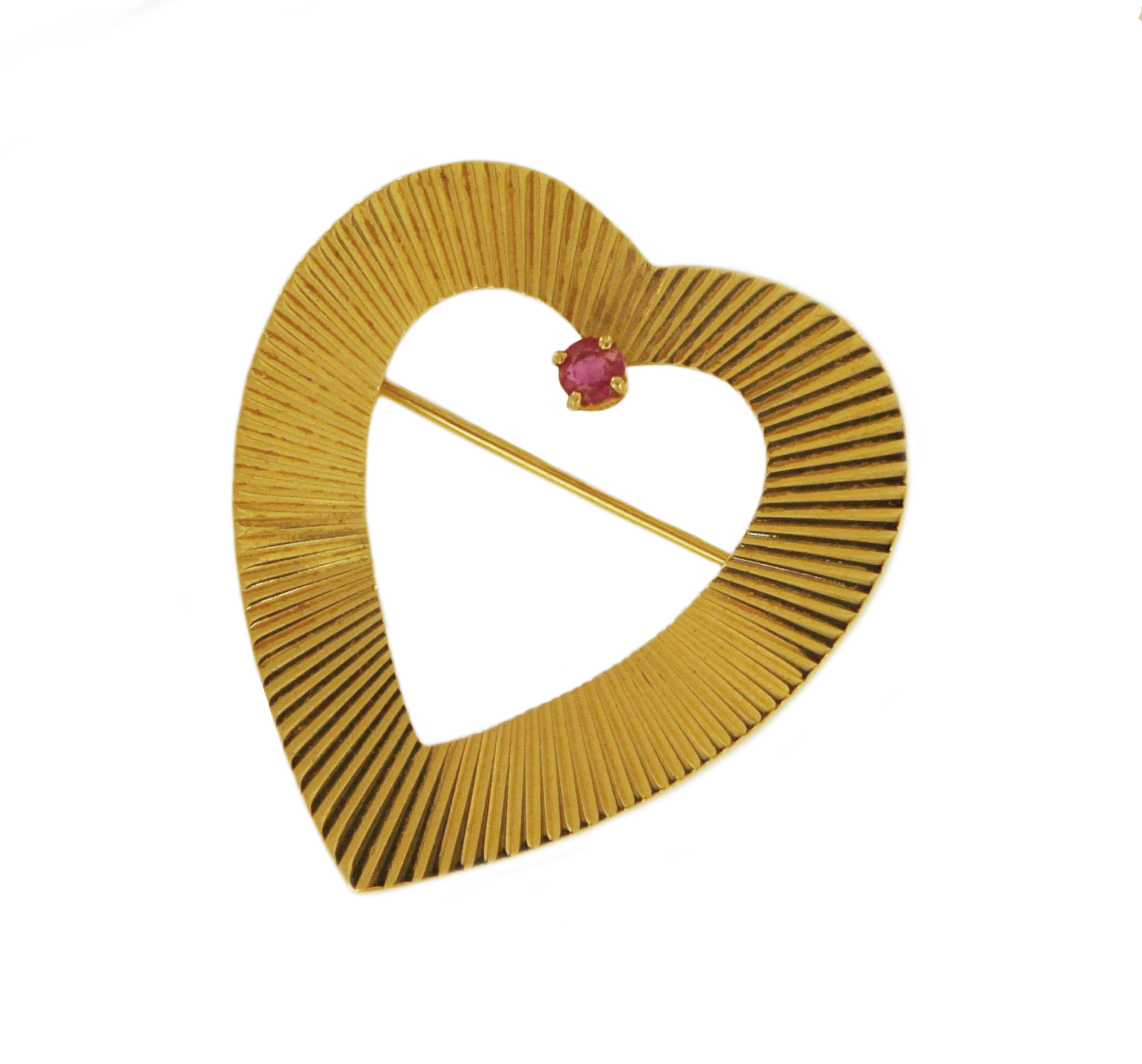 Tiffany  Co. 14k Yellow Gold Heart Pin Brooch with Ruby