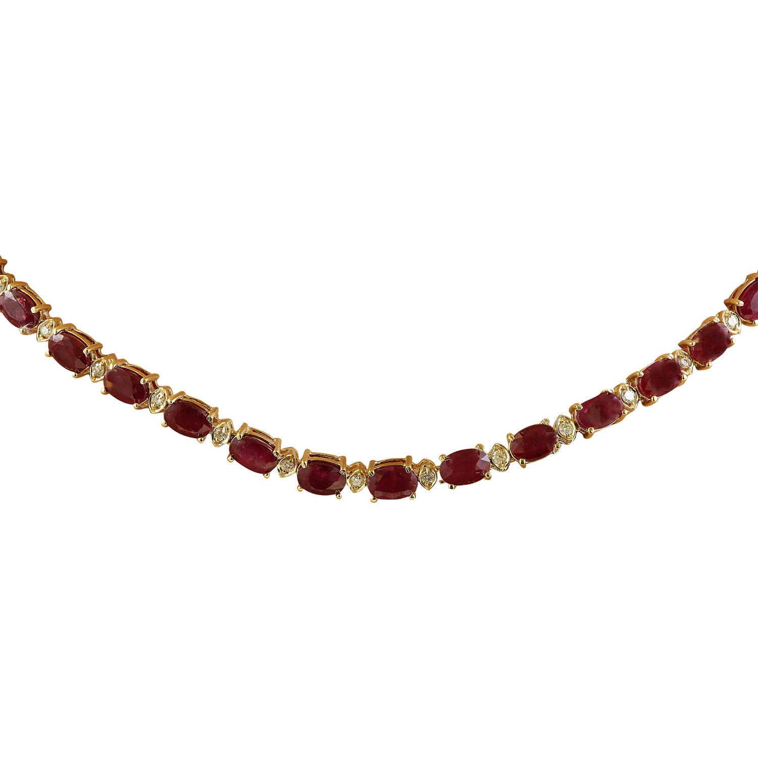 33.31 Carat Ruby 14K Yellow Gold Diamond Necklace
