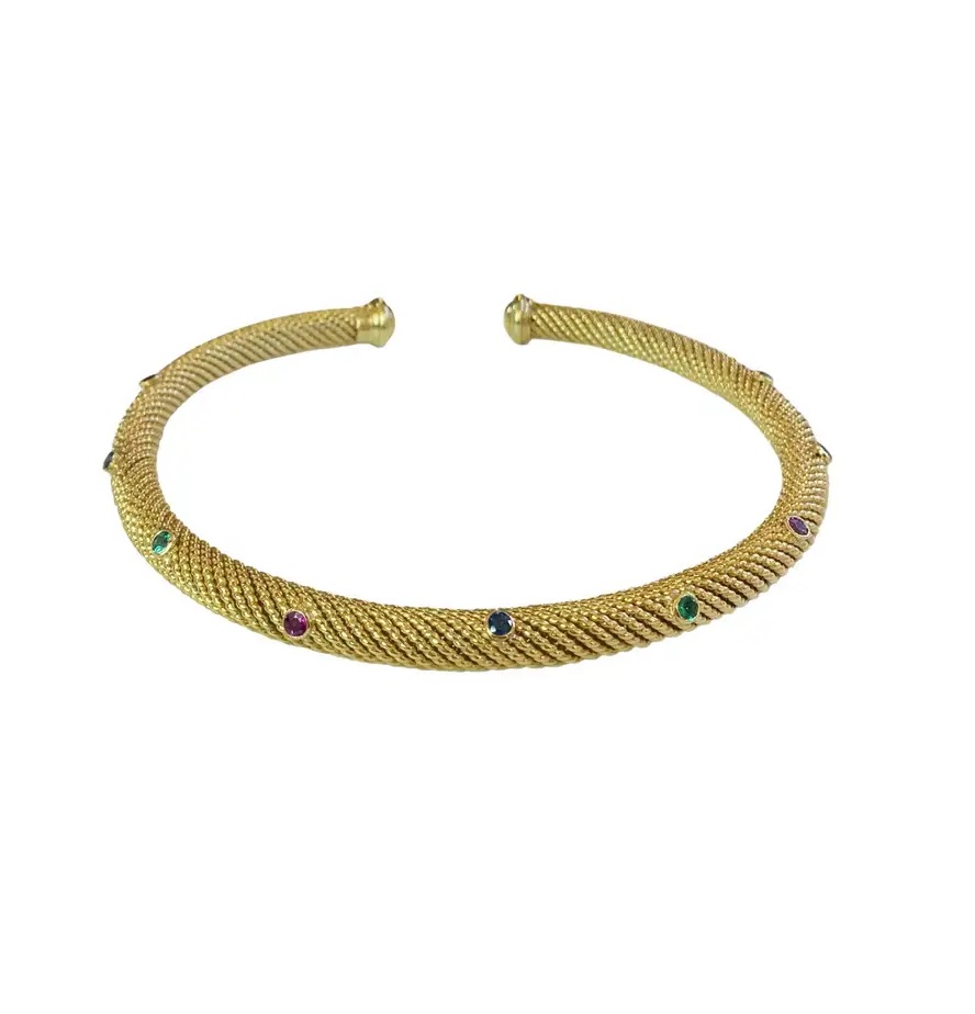 Vintage David Yurman Yellow Gold Choker Necklace with Stones