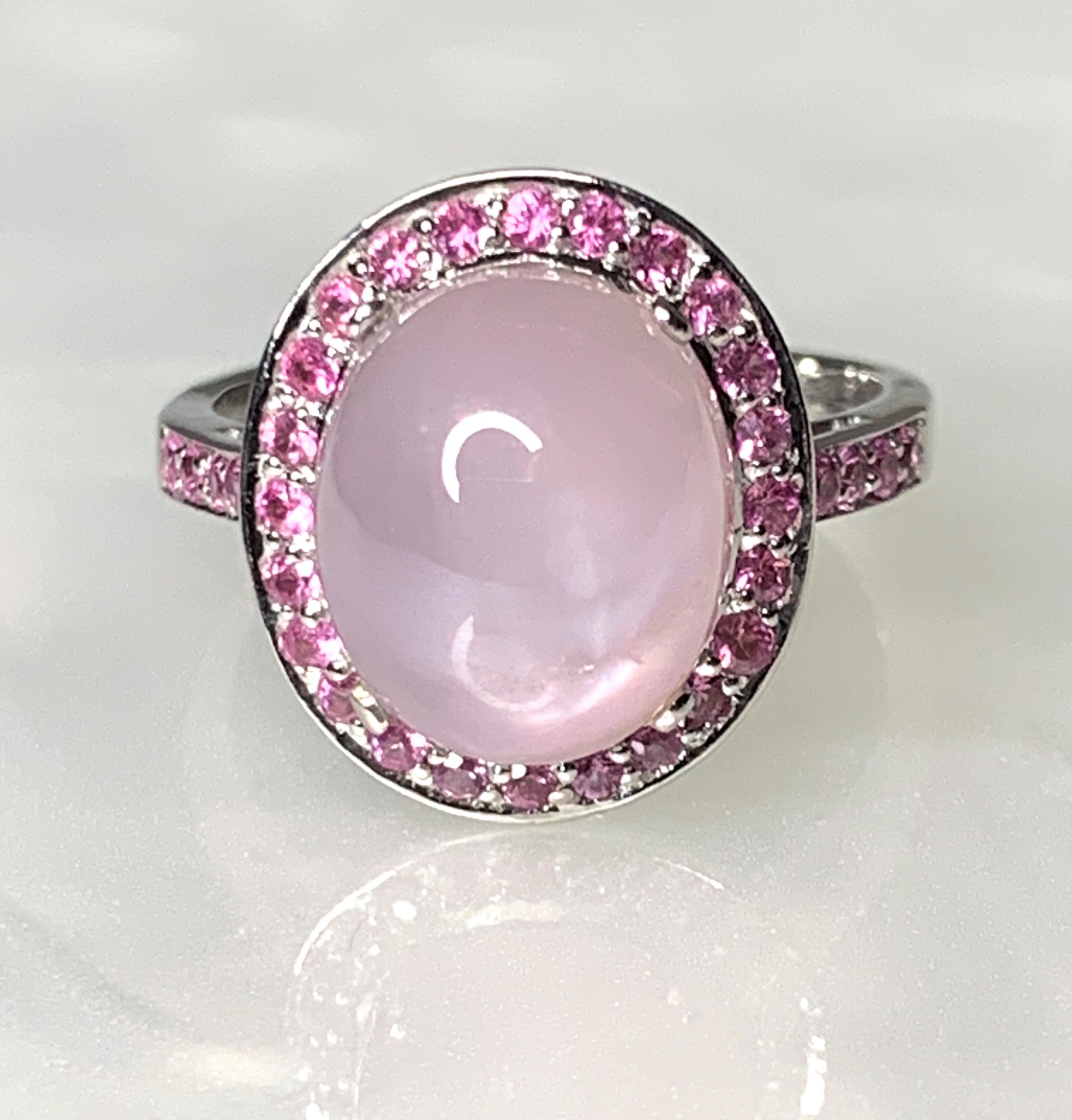 14K White Gold Cabochon Pink Star Sapphire Cocktail ring