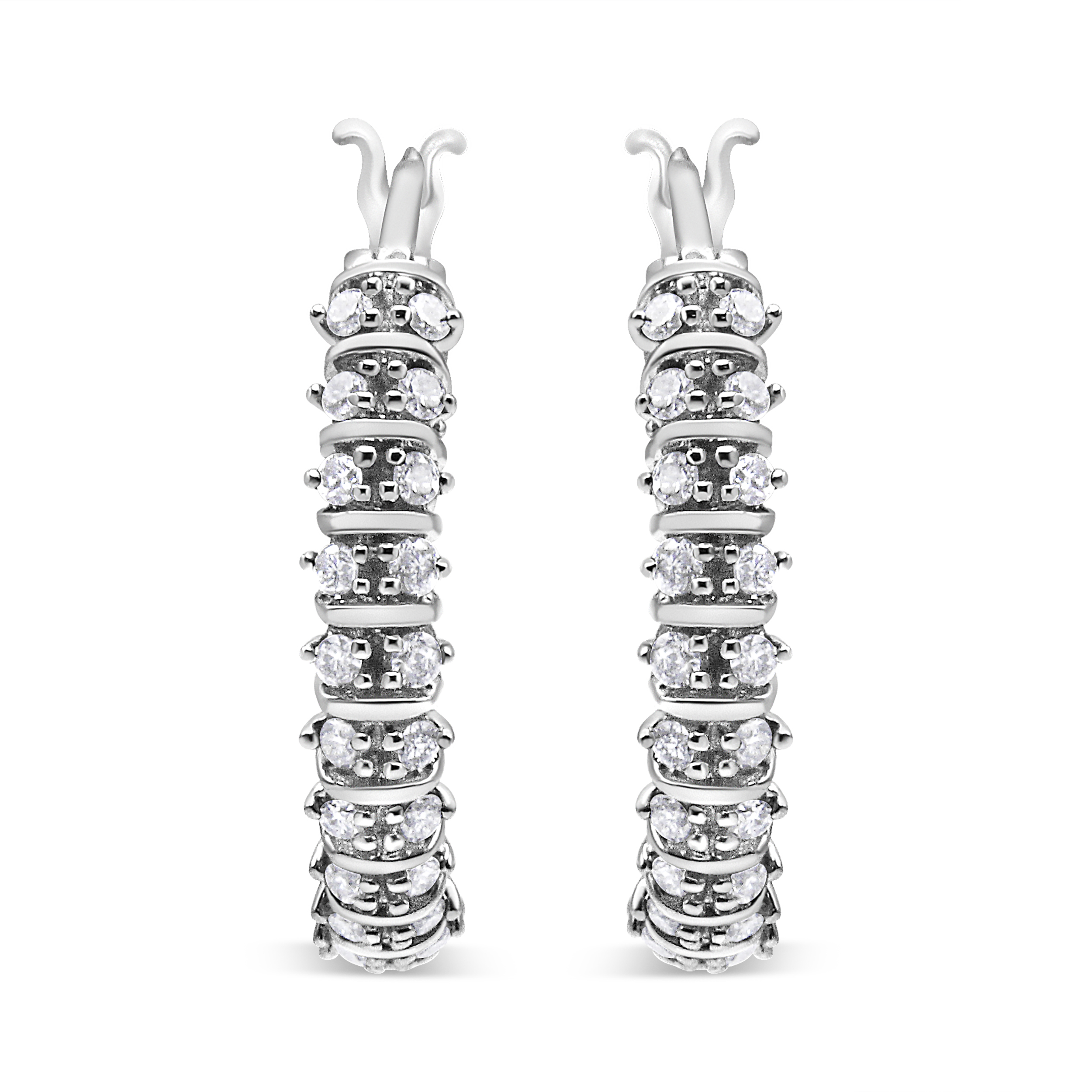 True 10K White Gold 1/2 Cttw Lab Grown Round Diamond 2 Row Semi Eternity Hoop Earrings