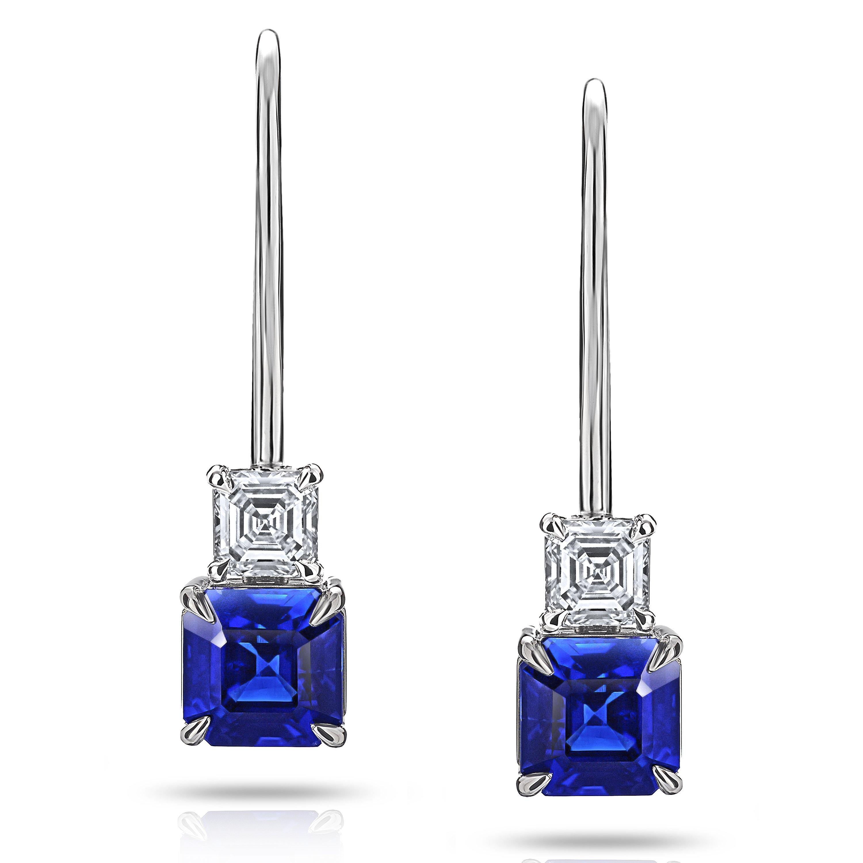 David Gross Blue Asscher Sapphire and Diamond earrings