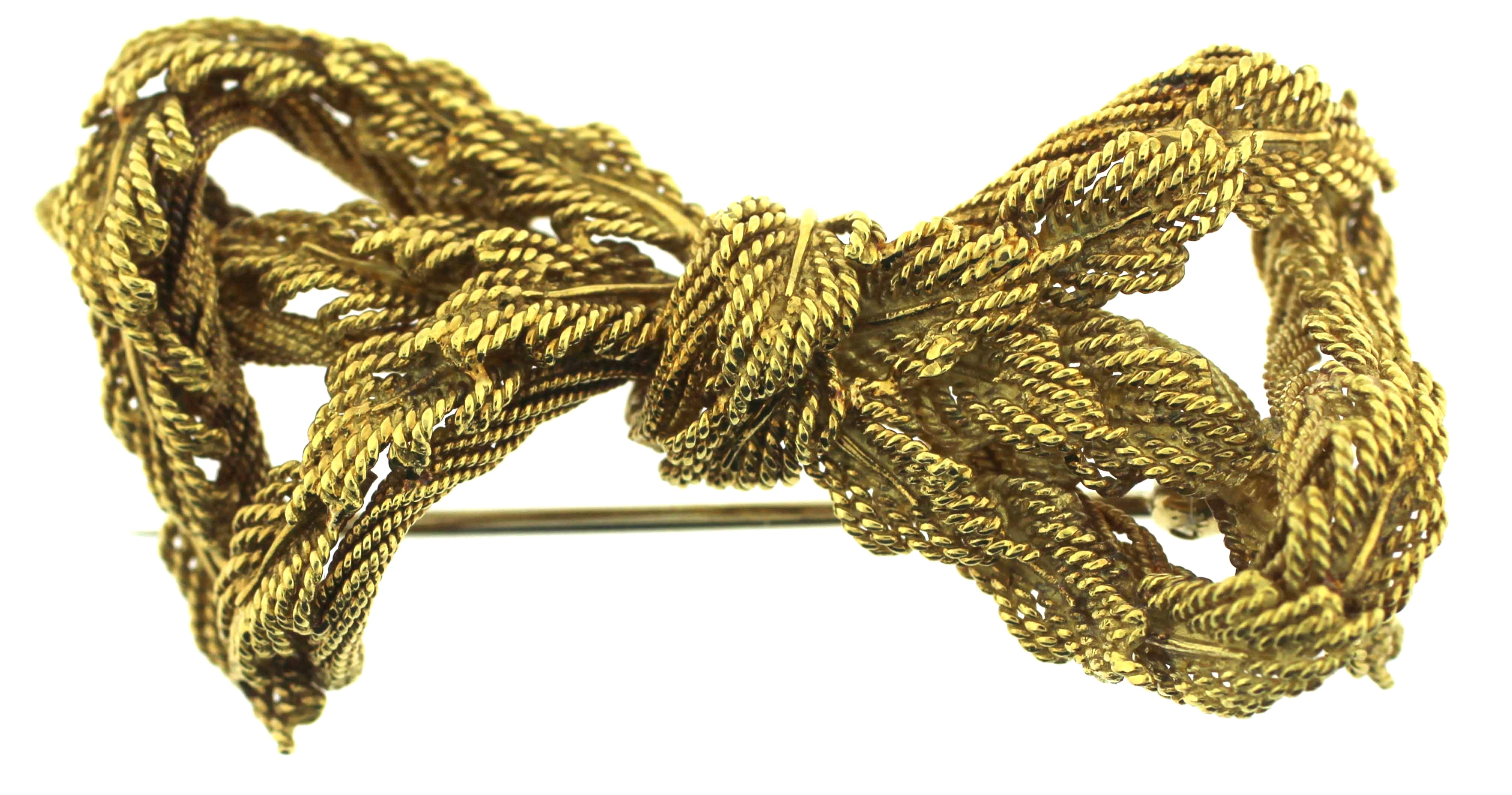 Tiffany & Co. 18K Yellow Gold Rope Twist Bow Brooch