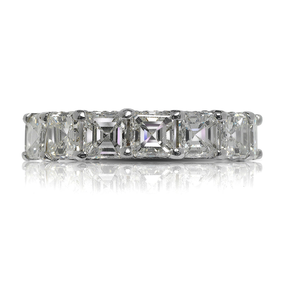 8 CARAT ASSCHER CUT DIAMOND ETERNITY BAND IN 18K WHITE GOLD MICRO PAVE PRONG 50 POINTER BY MIKE NEKTA