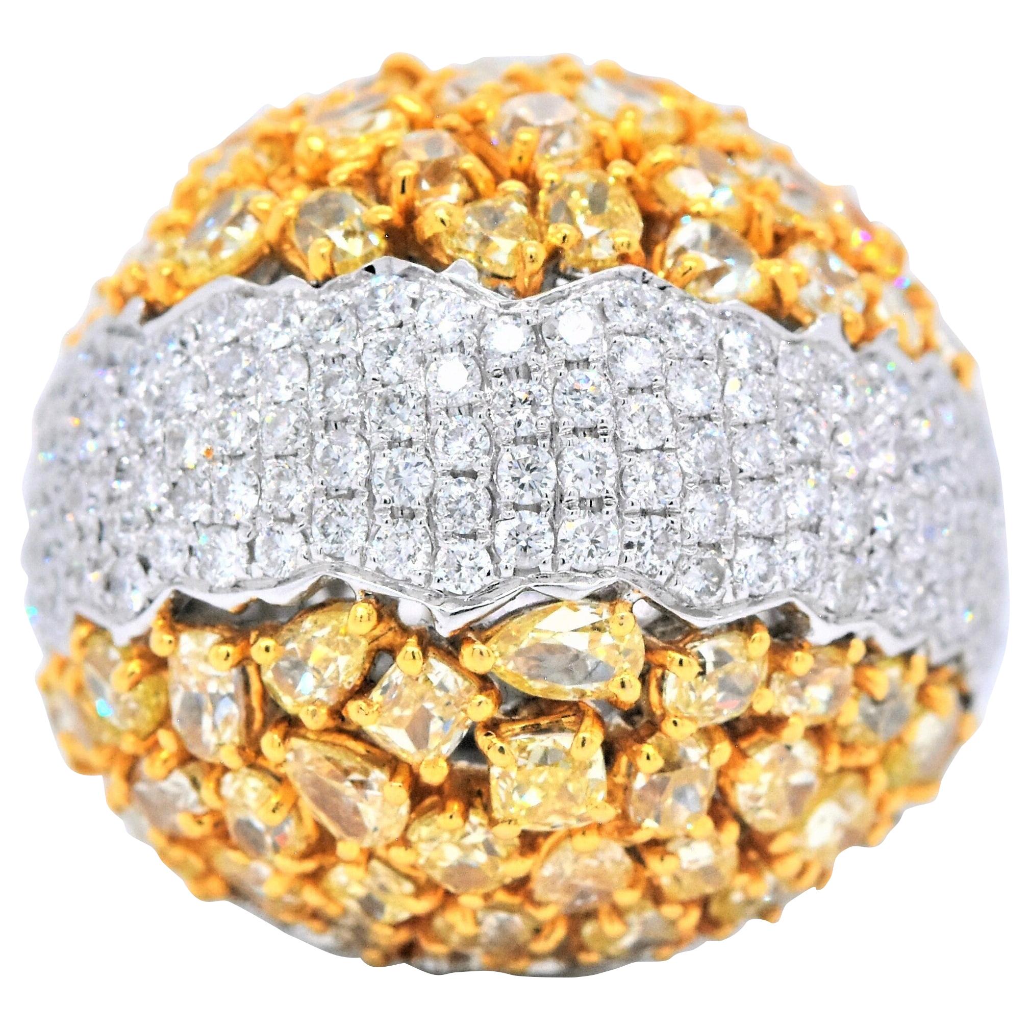 18 Karat White Gold Natural Yellow Diamond Cluster Anniversary Ring Wedding Band