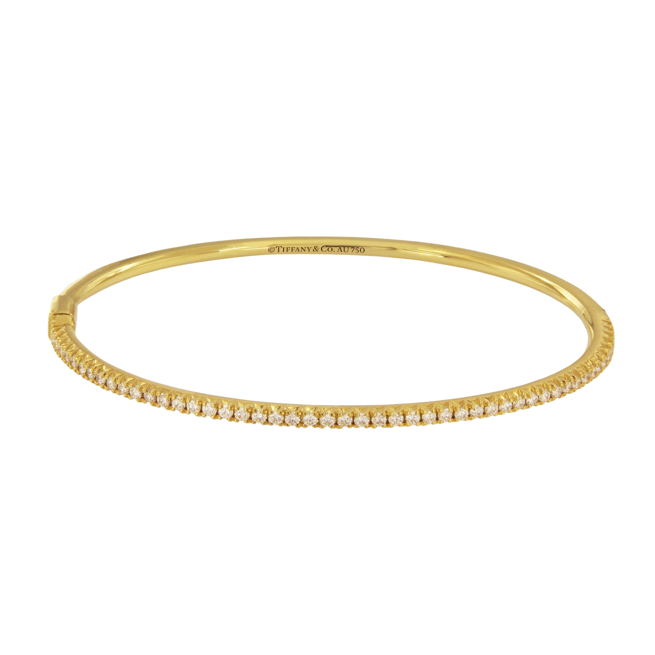 Tiffany  Co. Yellow Gold METRO Diamond Hinged Bangle Medium size
