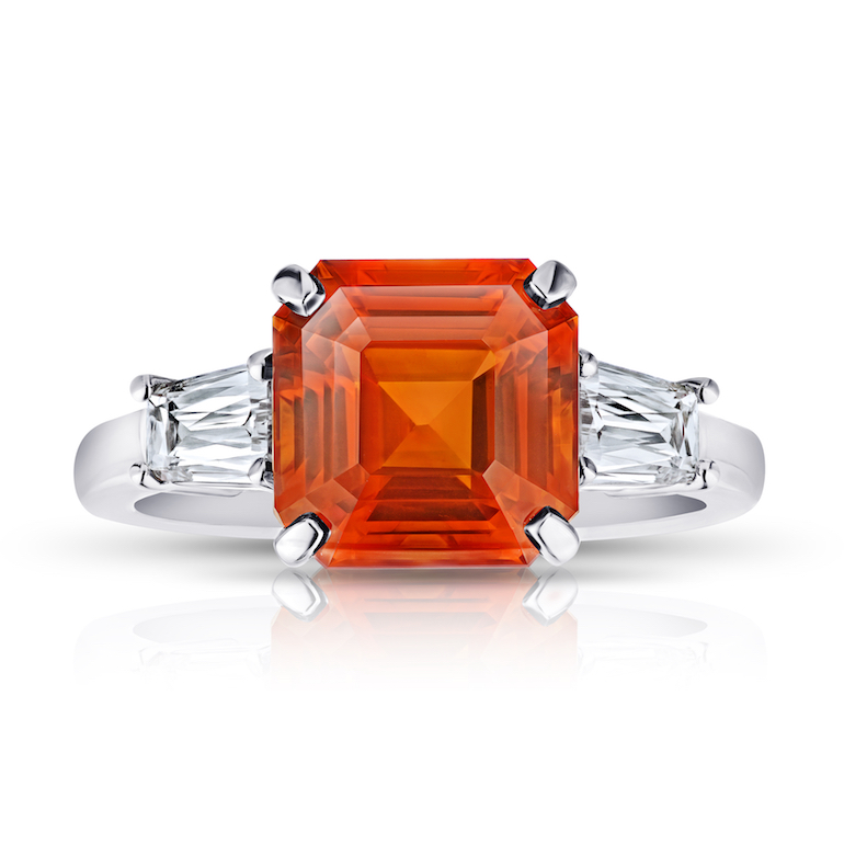 David Gross Square Orange Sapphire and Diamond Ring