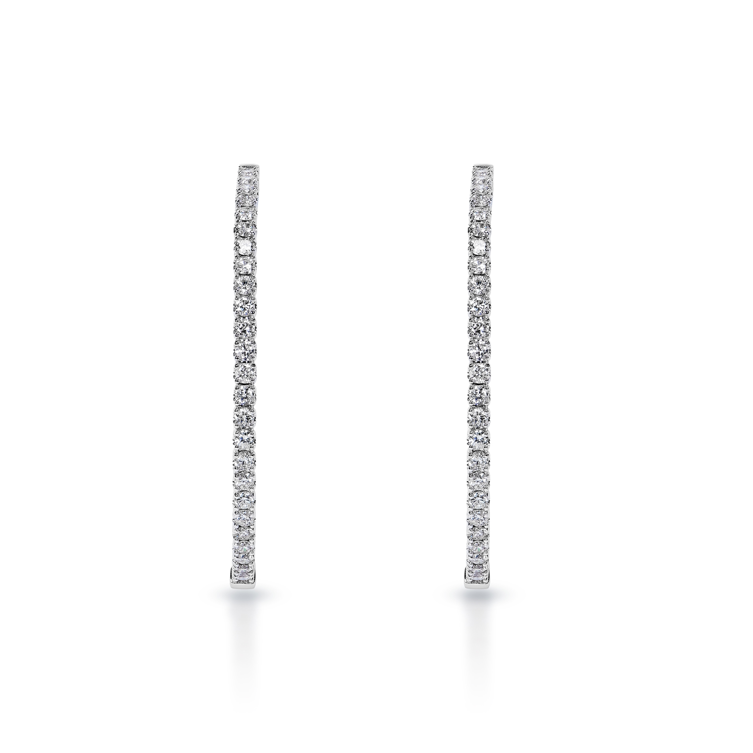 True 4 Carat Round Brilliant Diamond Hoop Earrings in 14k White Gold