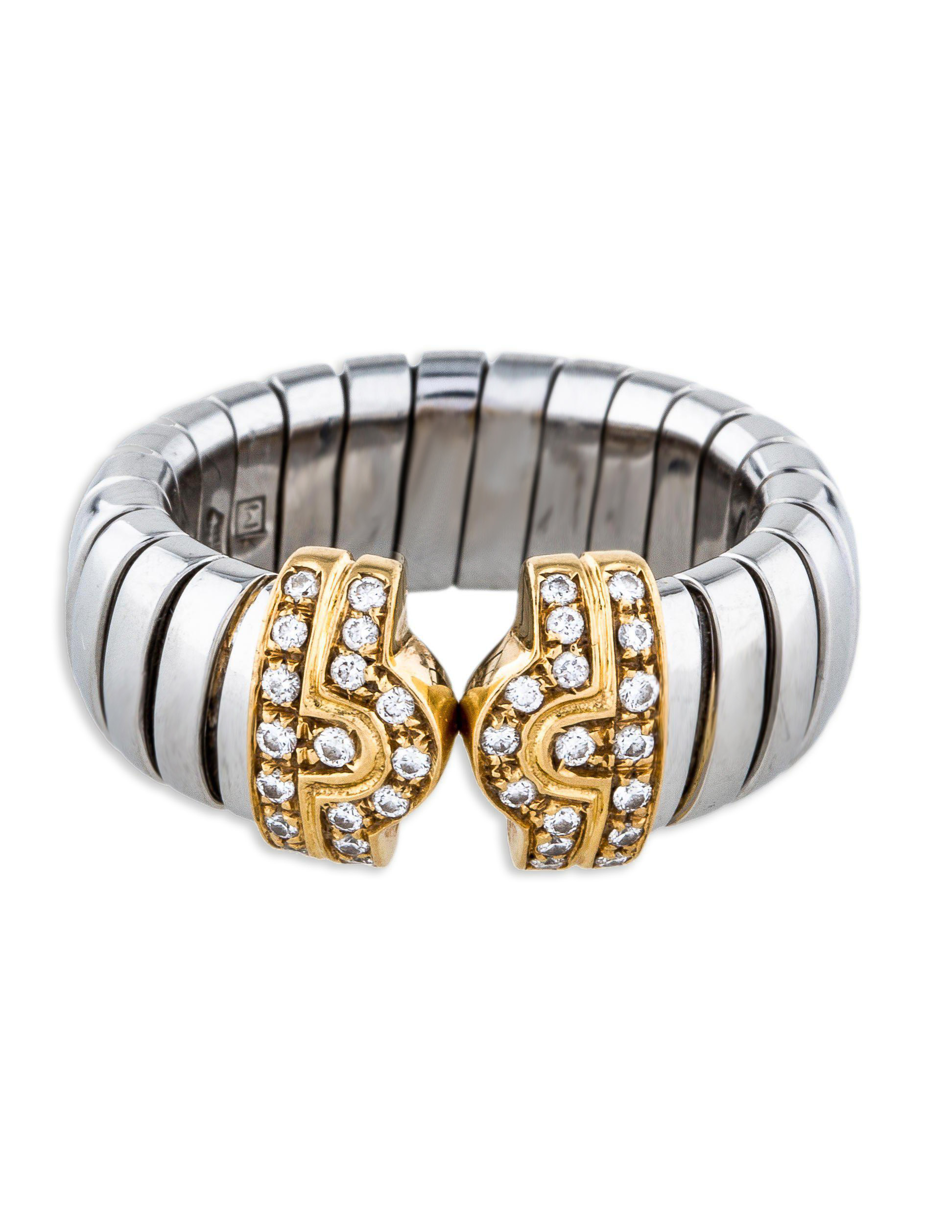 Bulgari Parentesi 18K White and Yellow Gold 0.35ctw Diamond Ring Size 5.75