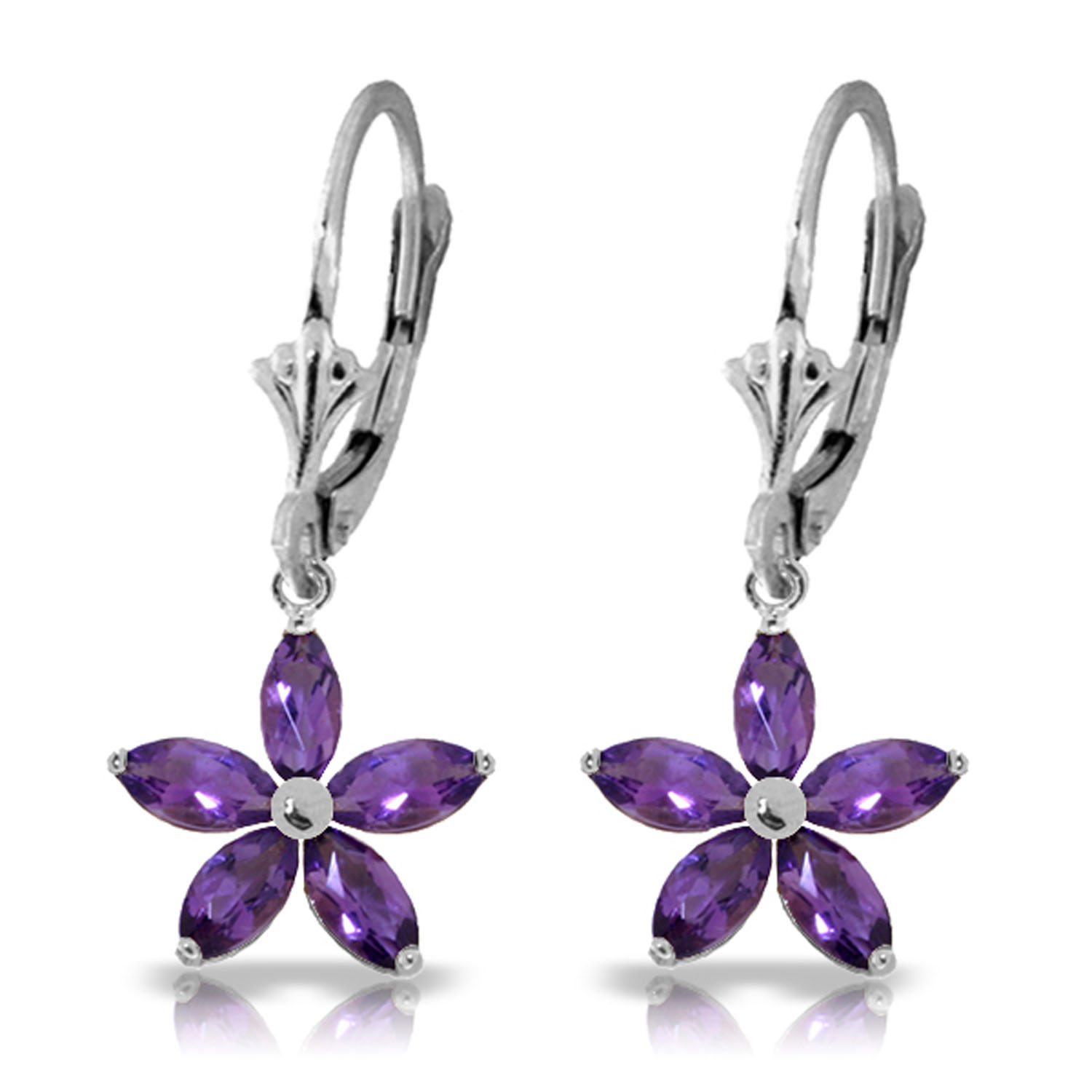 2.8 CTW 14K Solid White Gold Leverback Earrings Natural Amethyst