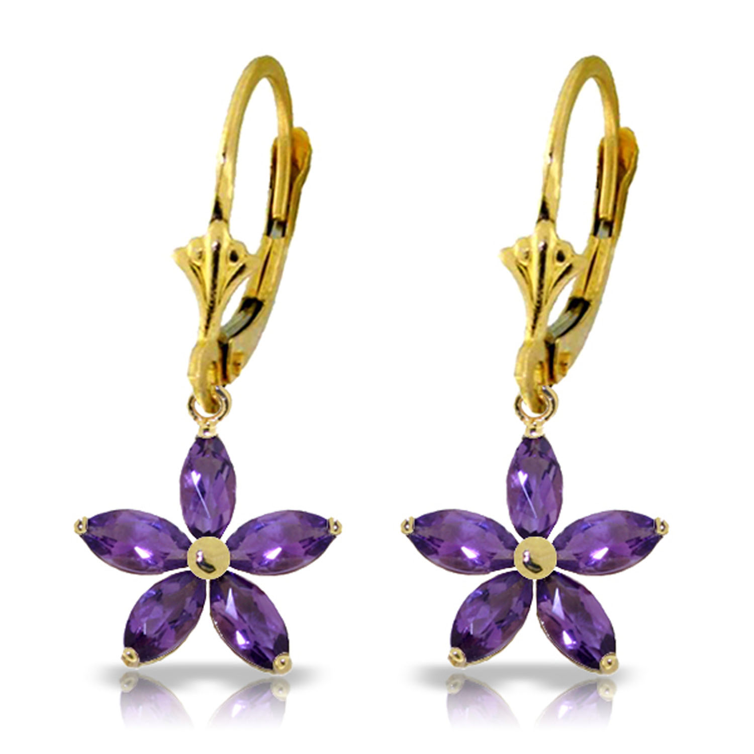 2.8 CTW 14K Solid Gold Leverback Earrings Natural Amethyst