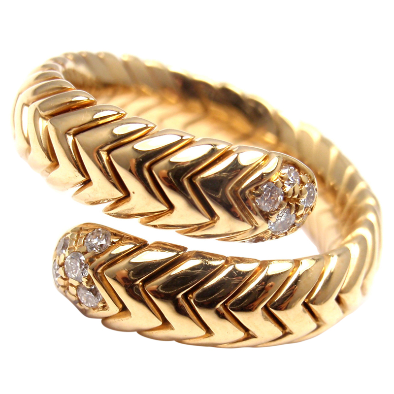 Bulgari Spiga 18K Yellow Gold Diamond Snake Band Ring