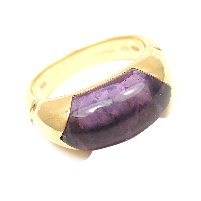 Bulgari 18K Yellow Gold Amethyst Cabochon Ring