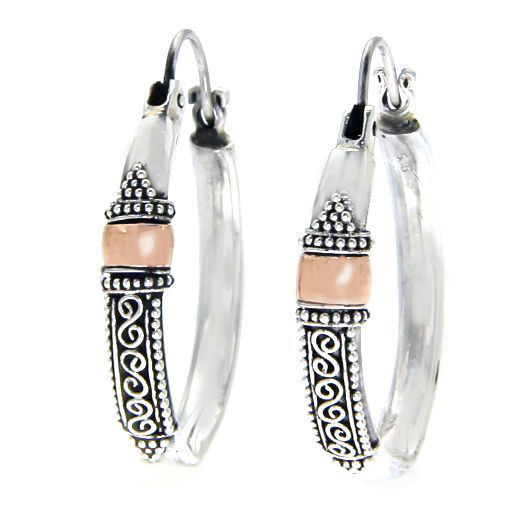 925 Sterling Silver and 18k gold Bali Hoop Earring