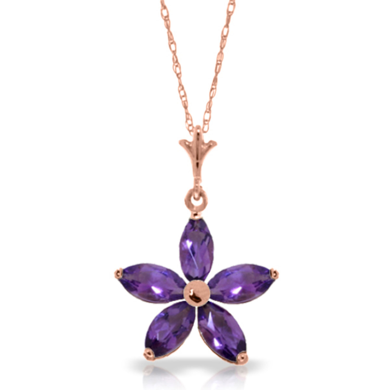 14K Solid Rose Gold Necklace with Natural Purple Amethysts