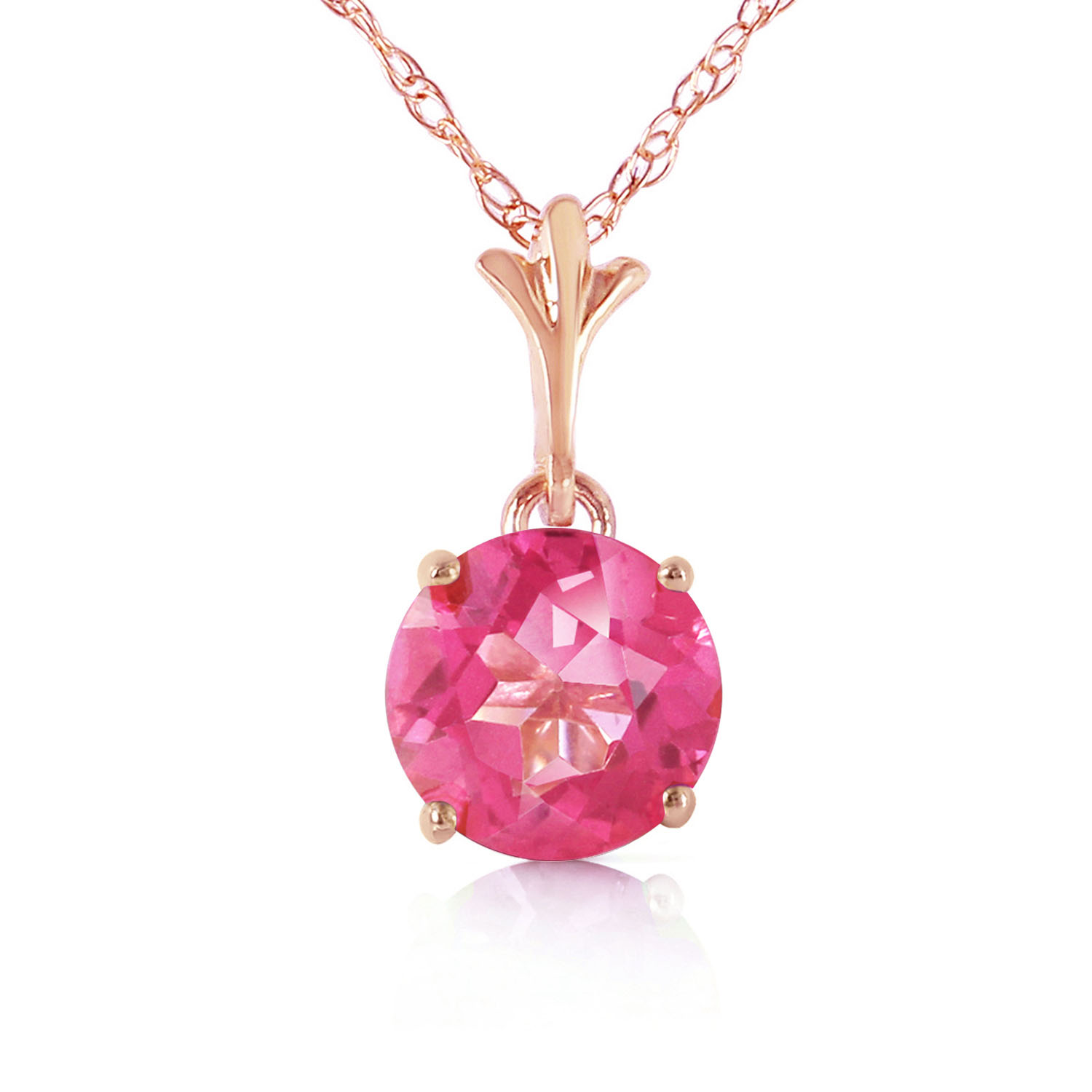 1.15 CTW 14K Solid Rose Gold Single Round Pink Topaz Necklace
