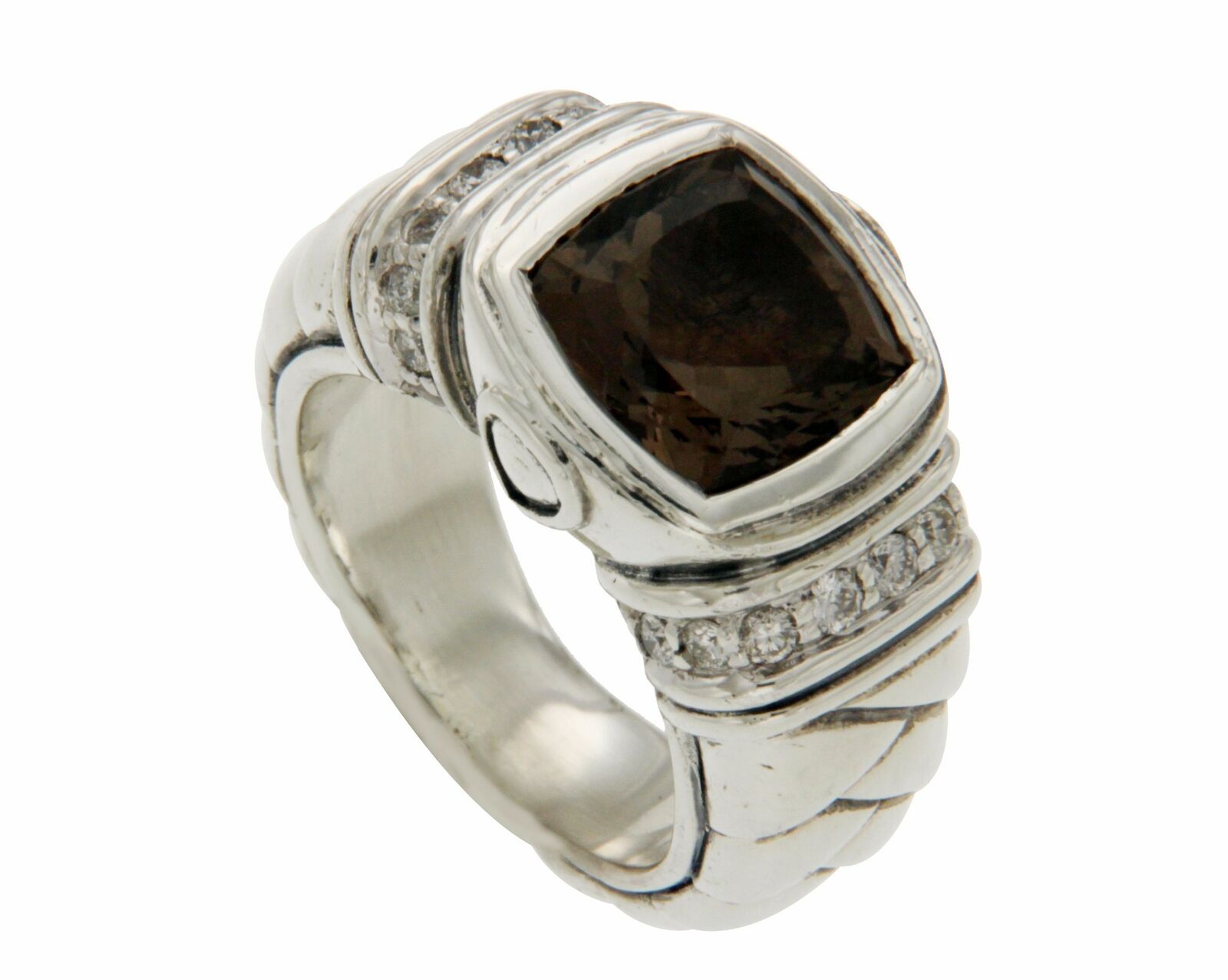 ¦Scott Kay 925 Sterling Silver Diamonds Smoke Topaz Ladies Ring Size