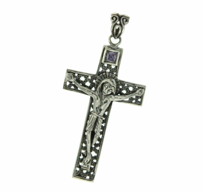 ¦Handmade 925 Sterling Silver Amethyst Jesus Christ Crucifix Cross Pendant