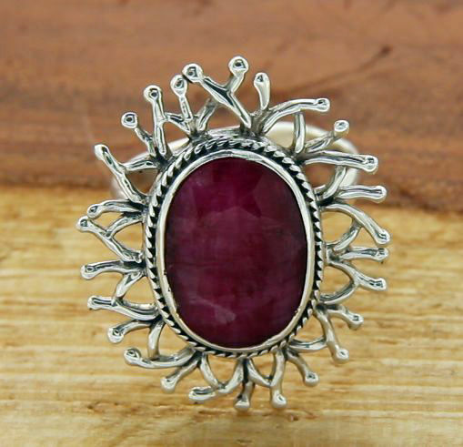 Handmade Solid Sterling Silver Handmade Ruby Flower Bali Ring»R314