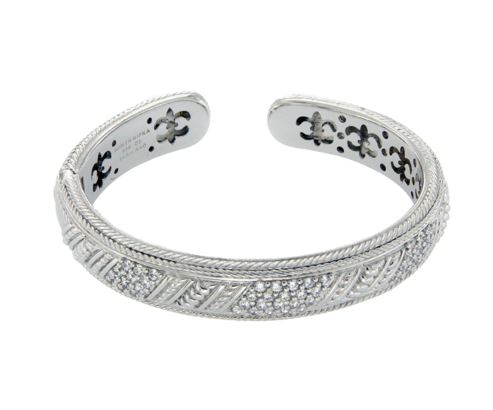 JUDITH RIPKA 925 Sterling Silver Diamonique Stones Bangle Size 7" Large