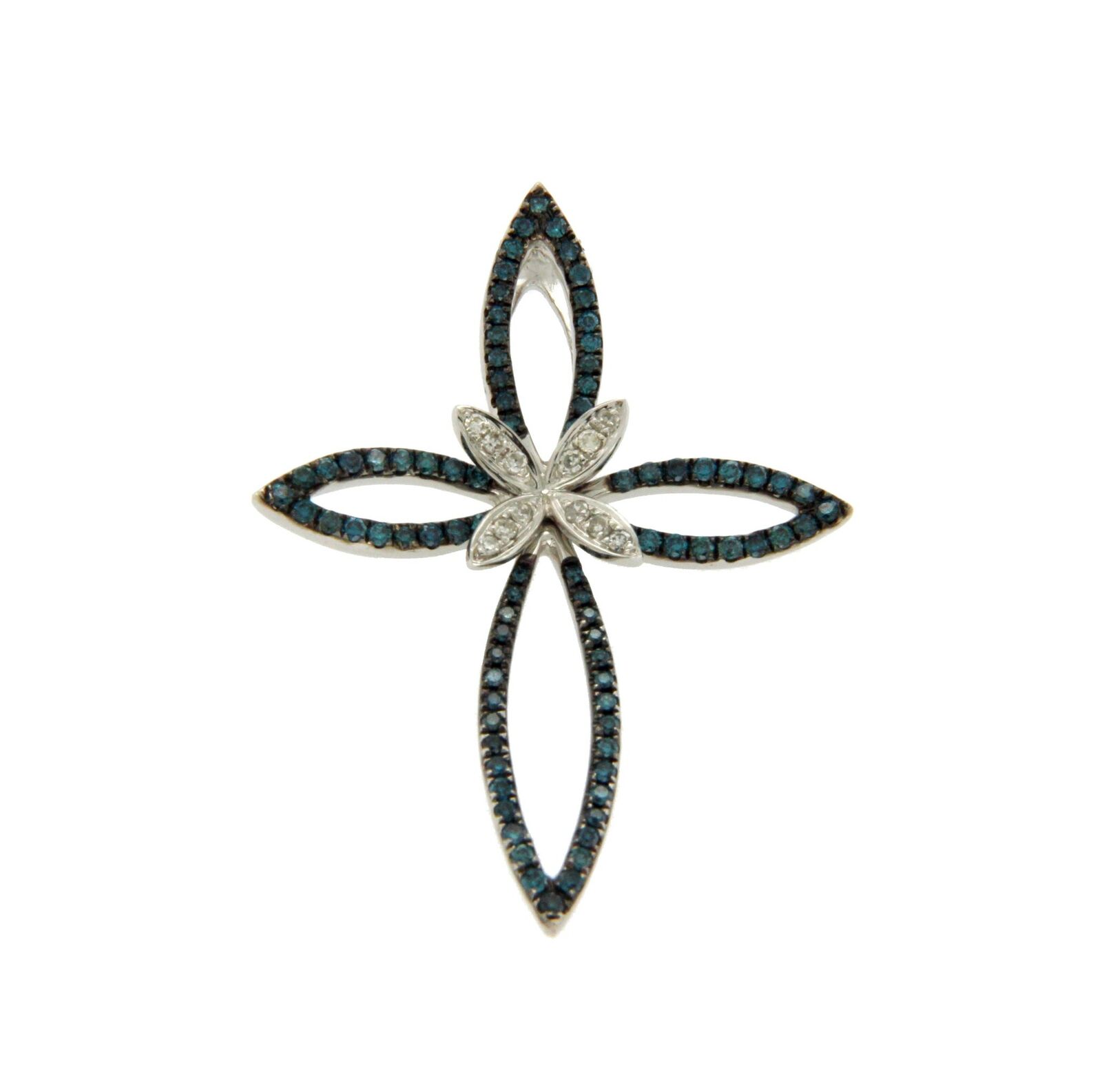 ¦EFFY White And Green Diamonds 14K White Gold Butterfly Cross Pendant