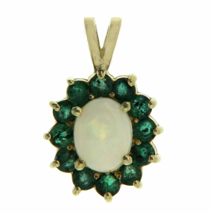 Handmade Beautiful 10K Solid Gold 0.60 CT Emerald  Opal Pendant